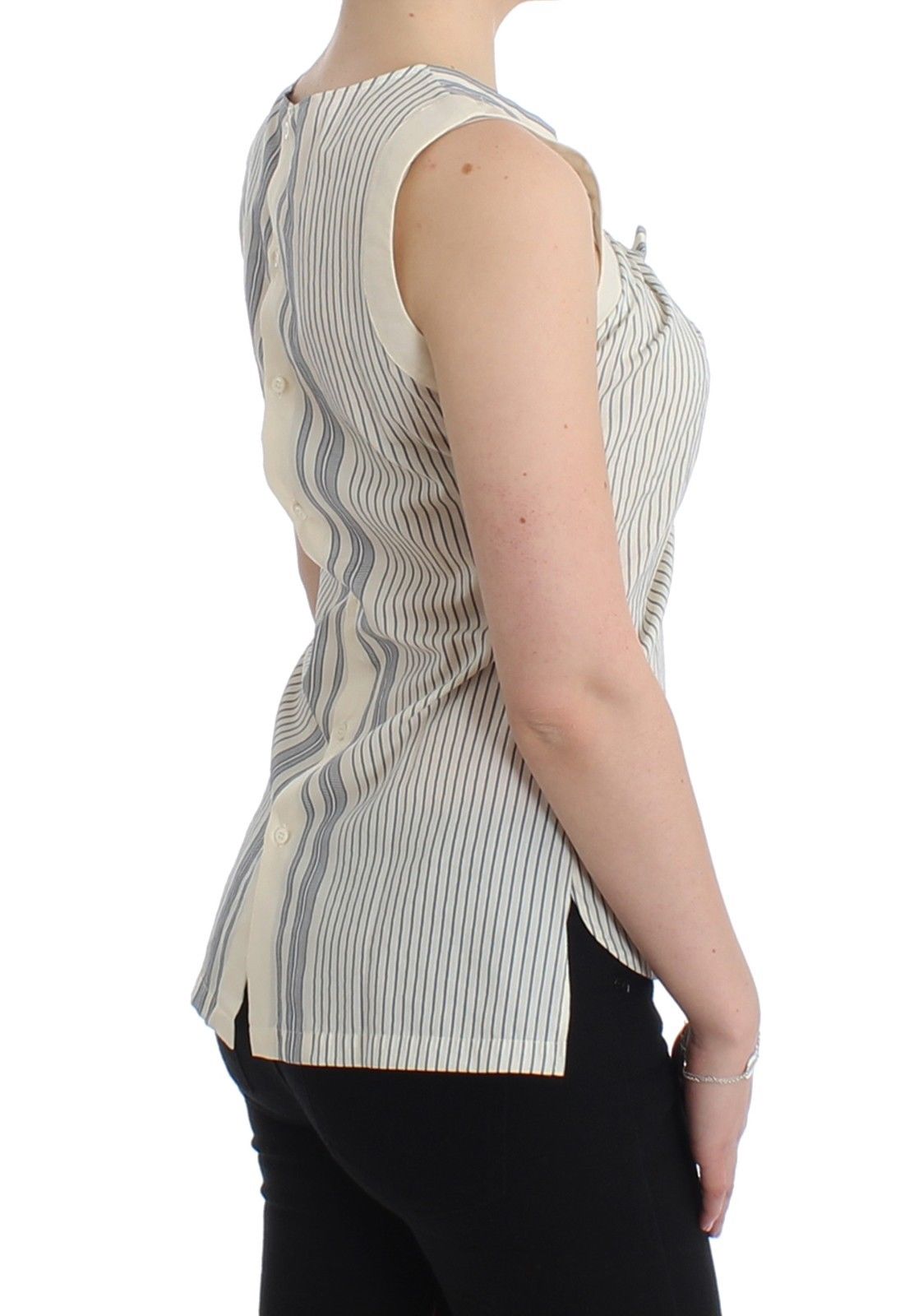 Chic Striped Cotton-Silk Bow Top - ventzia