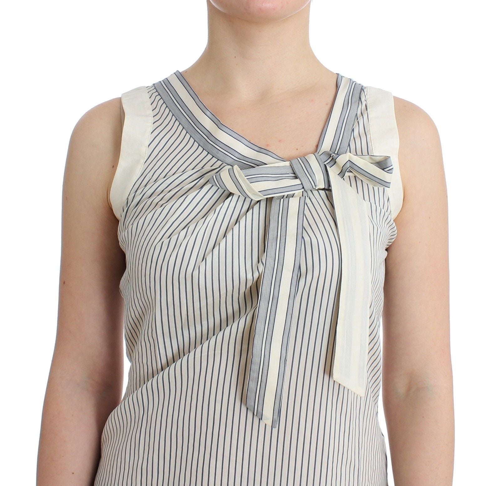 Chic Striped Cotton-Silk Bow Top - ventzia