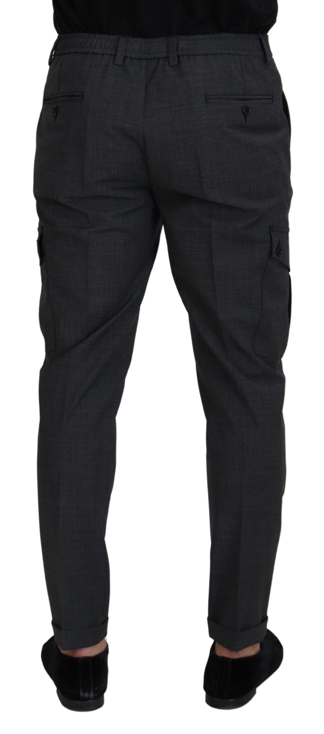 Gray Checked Cargo Trousers Stretch Pants - ventzia