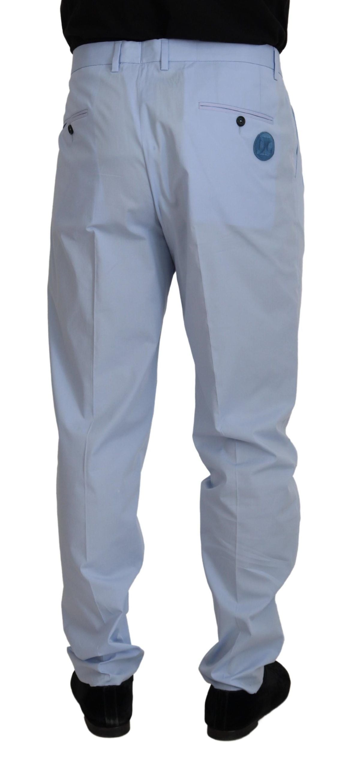 Blue Cotton Stretch Trousers Chinos Pants - ventzia