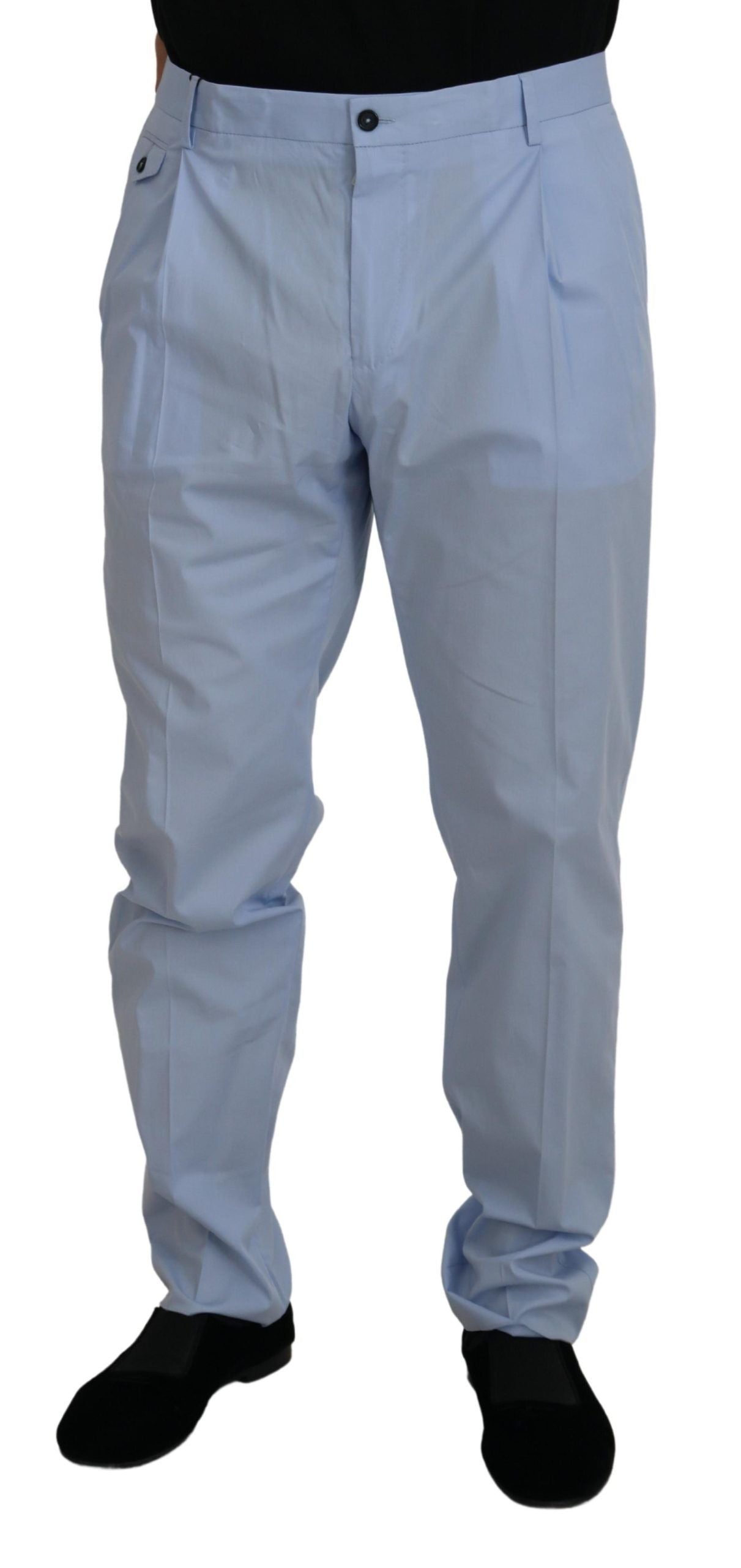 Blue Cotton Stretch Trousers Chinos Pants - ventzia