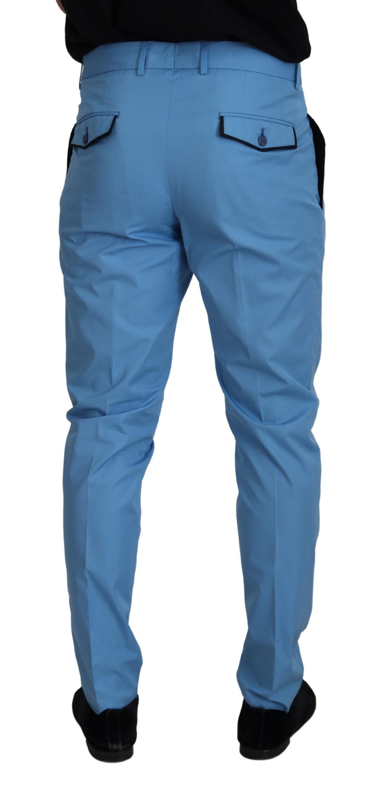 Blue Cotton Silk Trousers Chinos Pants - ventzia