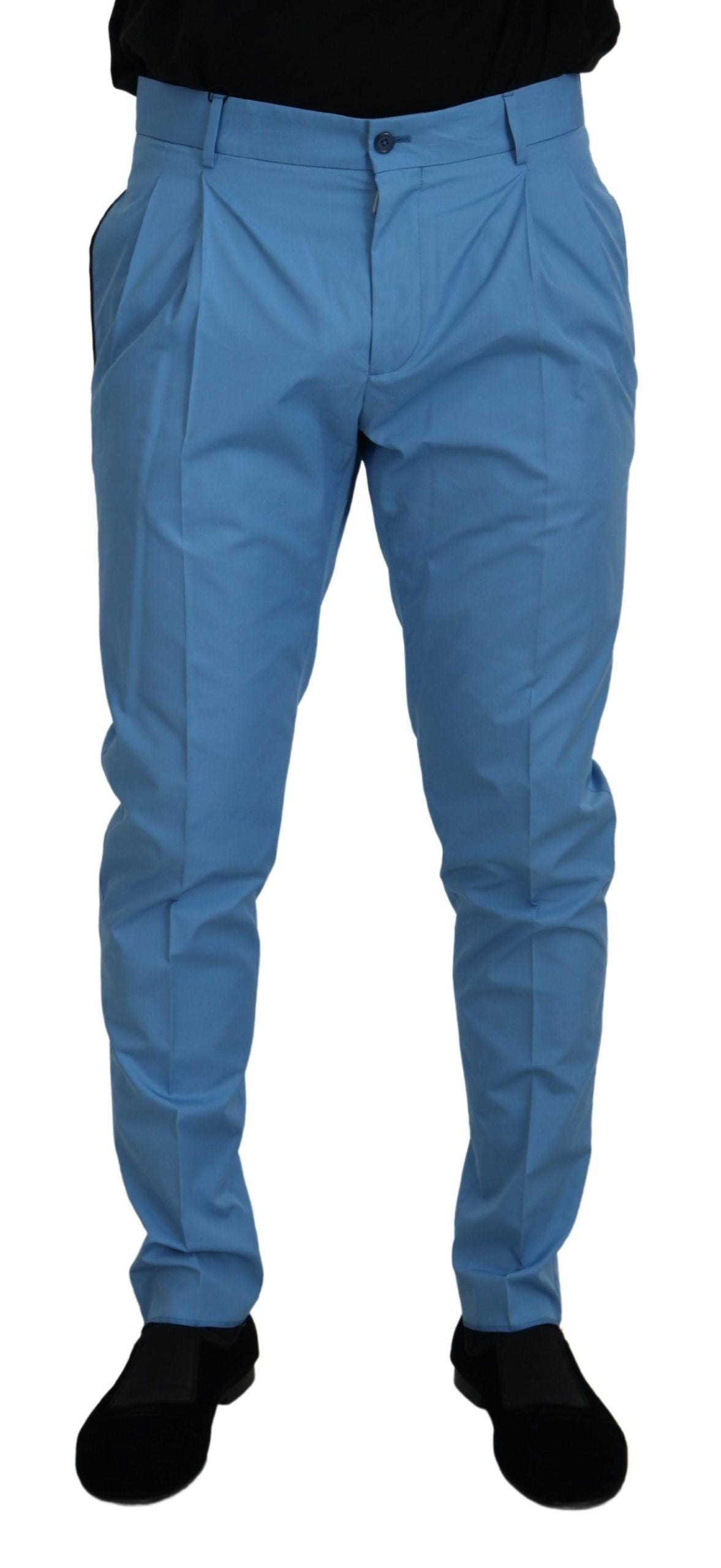 Blue Cotton Silk Trousers Chinos Pants - ventzia