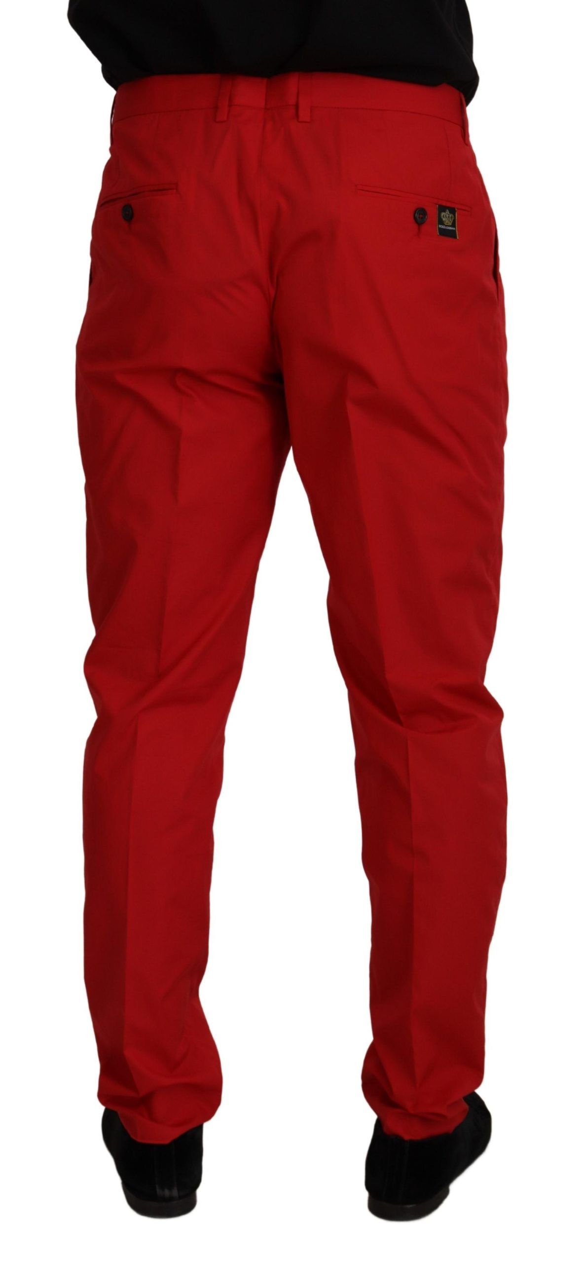 Red Cotton Slim Fit Trousers Chinos Pants - ventzia