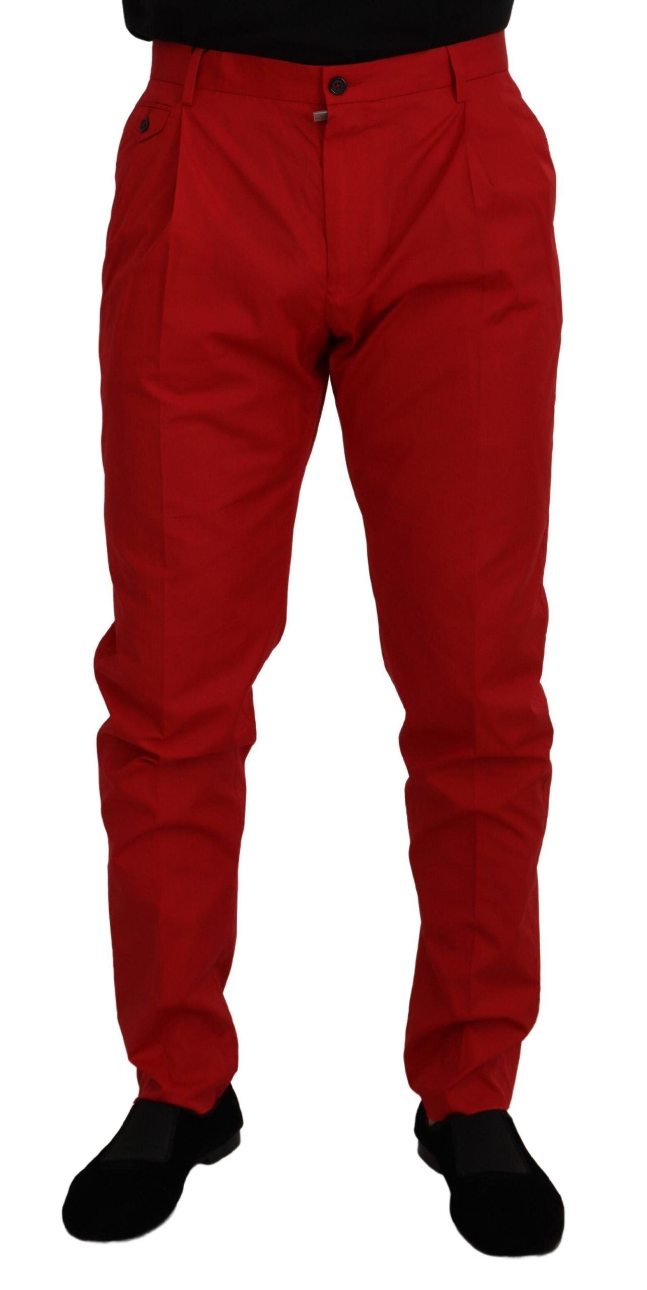 Red Cotton Slim Fit Trousers Chinos Pants - ventzia