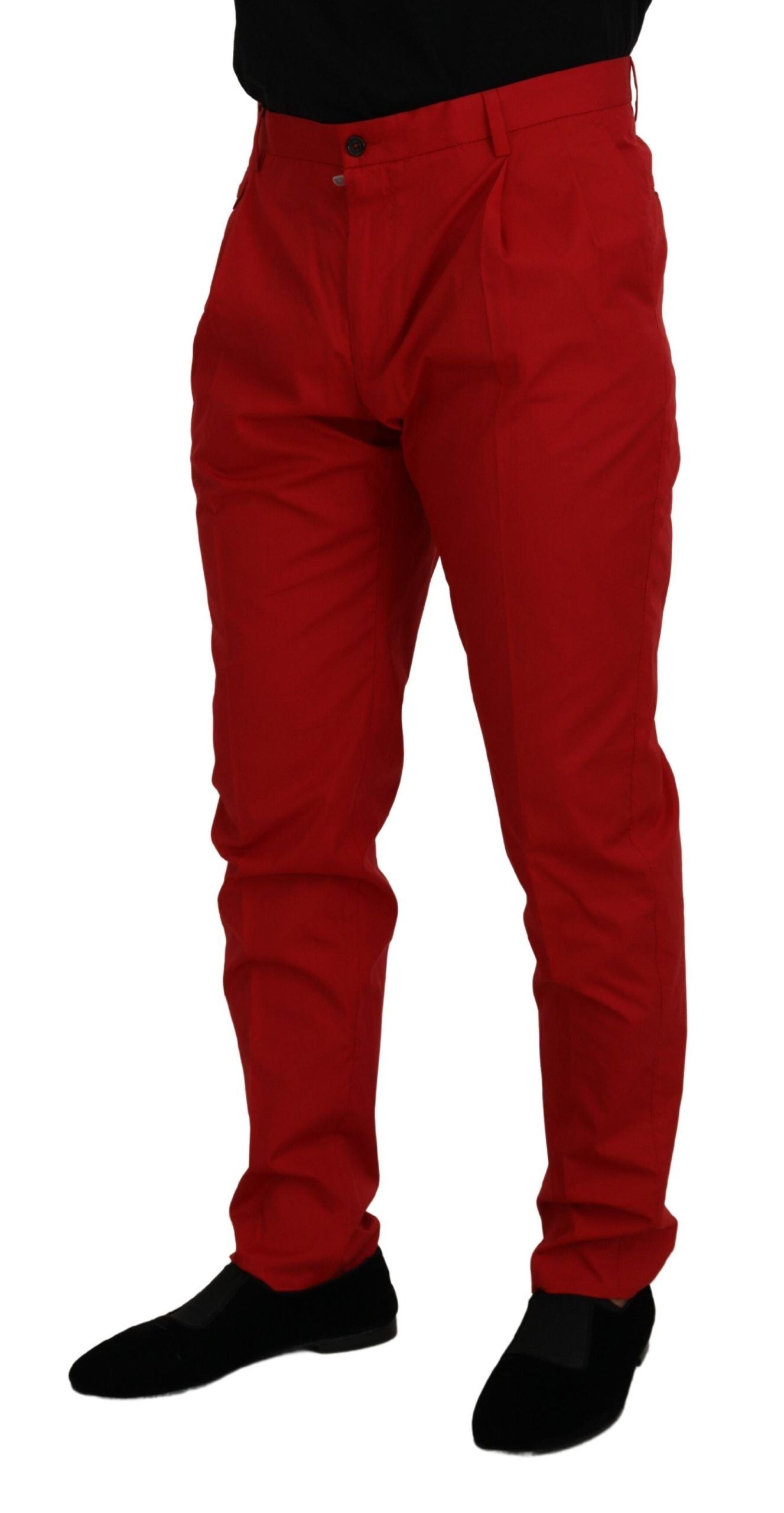 Red Cotton Slim Fit Trousers Chinos Pants - ventzia
