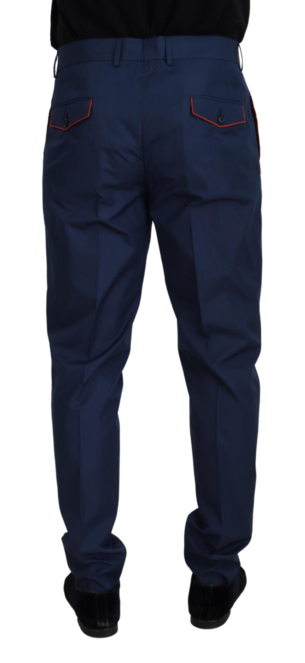 Blue Cotton Silk Trousers Chinos Pants - ventzia