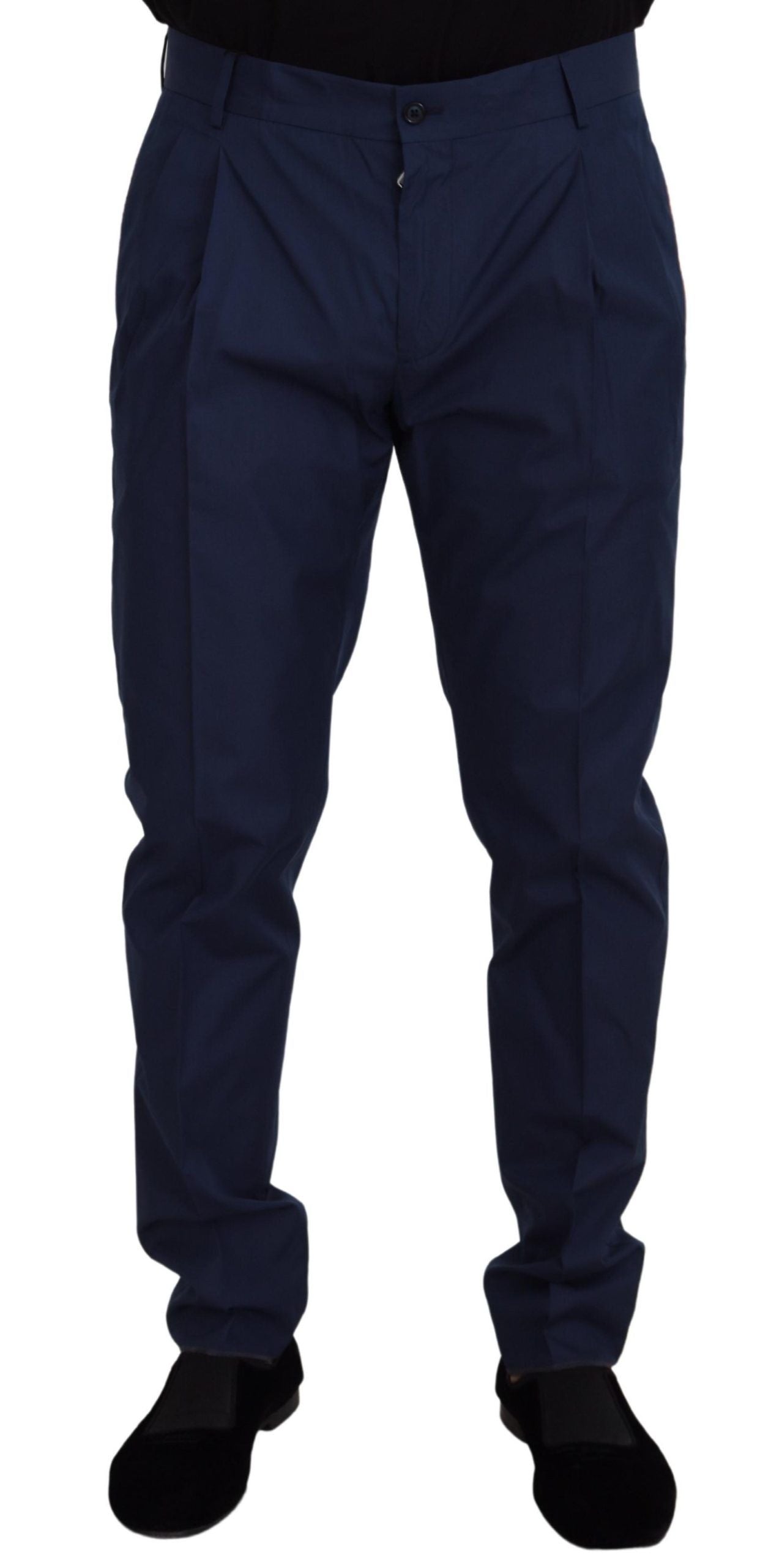 Blue Cotton Silk Trousers Chinos Pants - ventzia