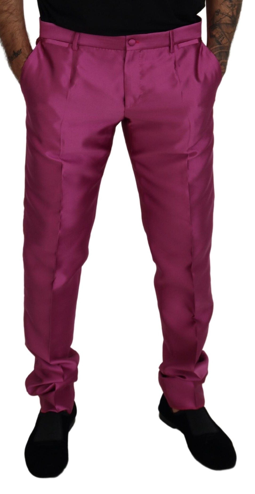 Pink Silk Slim Trousers Dress Formal Pants - ventzia