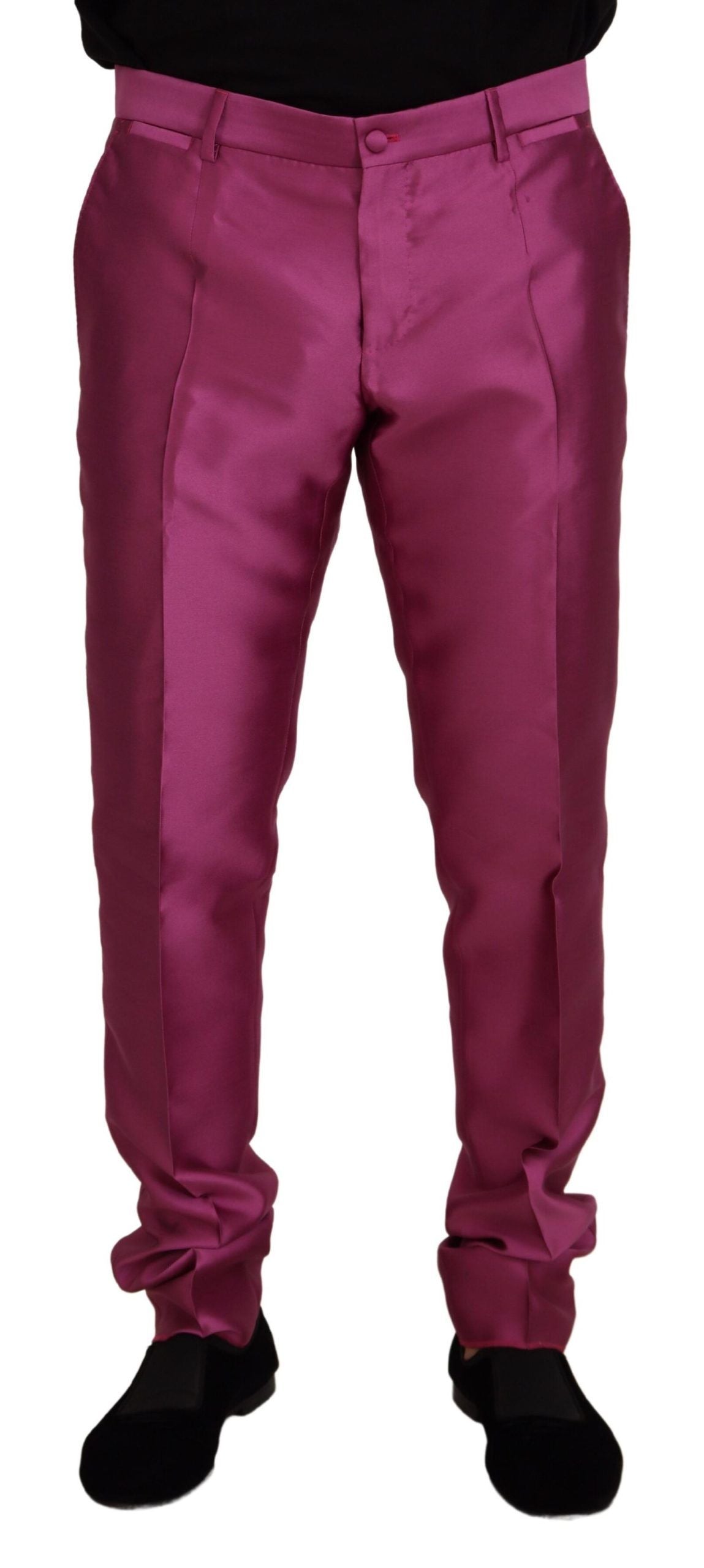 Pink Silk Slim Trousers Dress Formal Pants - ventzia