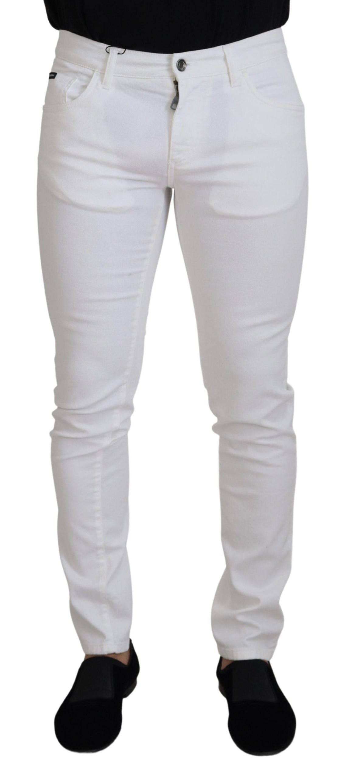 White Slim Skinny Stretch Cotton Denim Jeans - ventzia