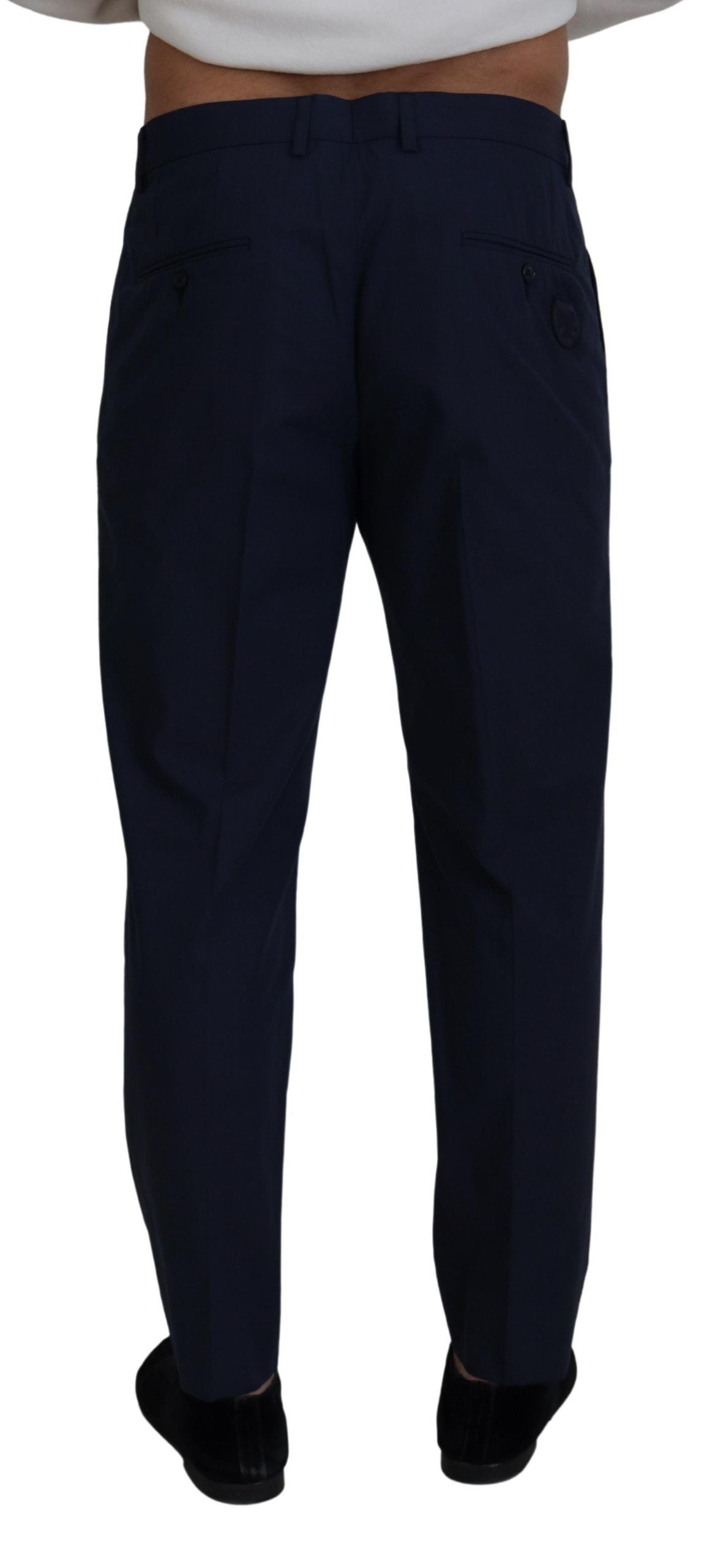 Blue Cotton Slim Trousers Chinos Pants - ventzia