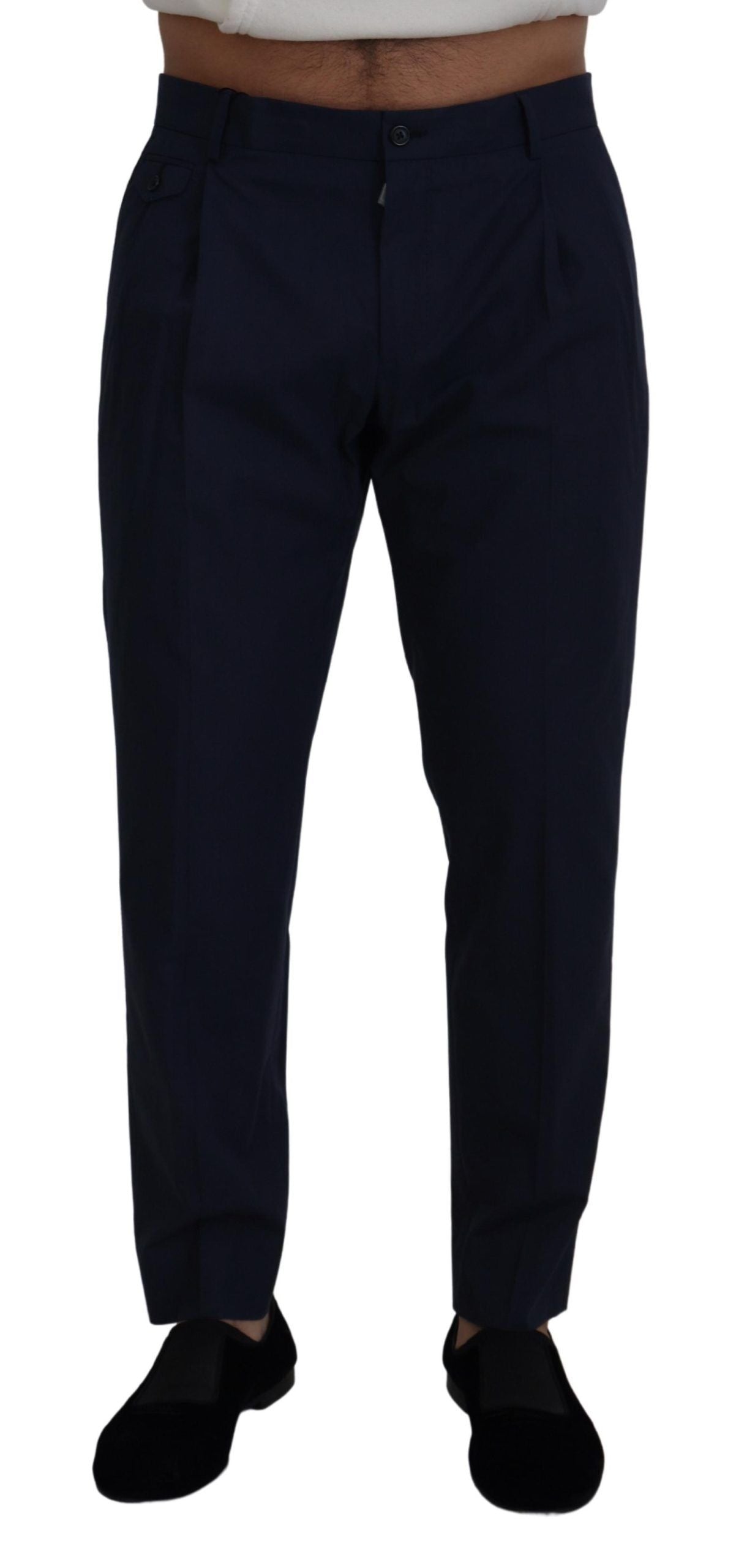 Blue Cotton Slim Trousers Chinos Pants - ventzia