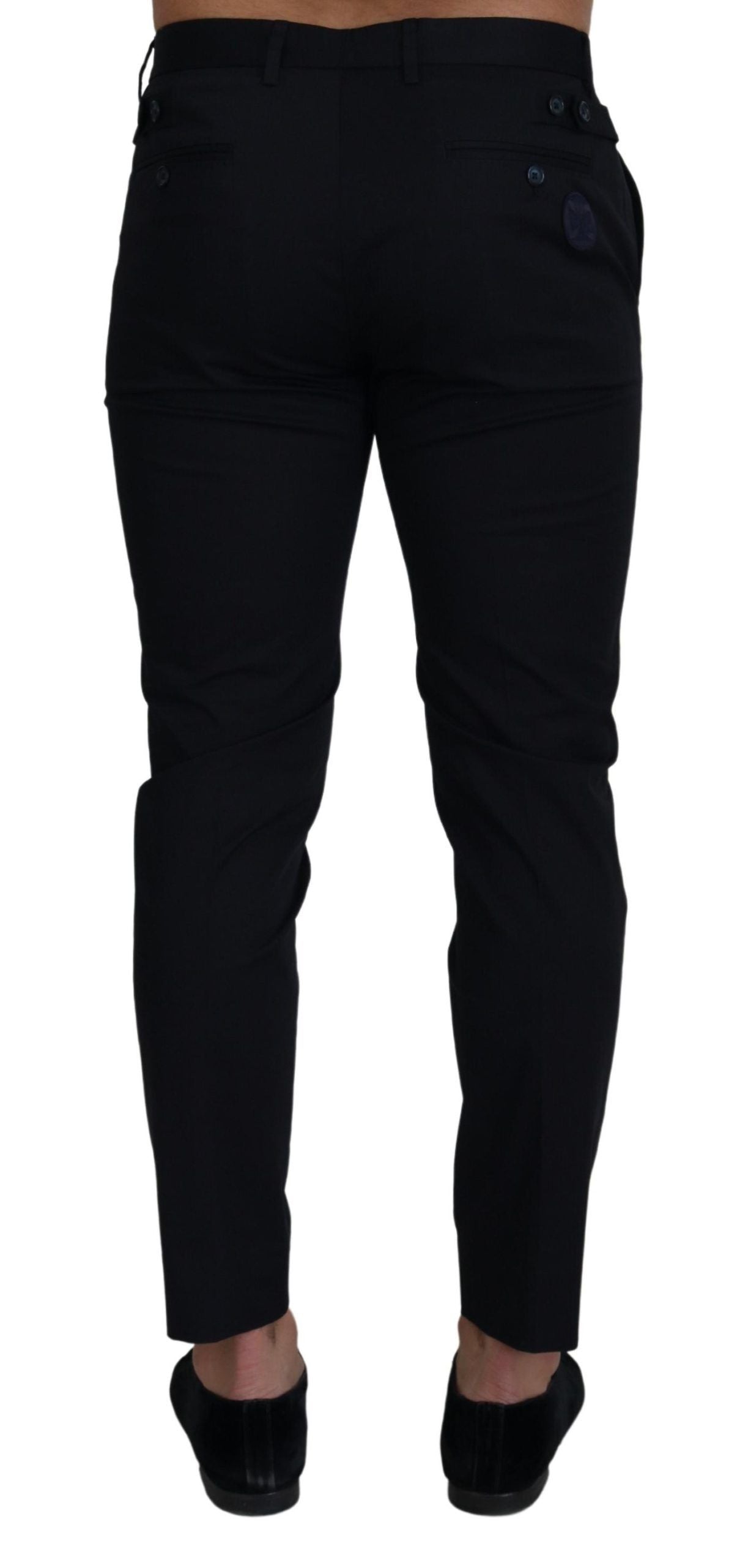 Blue Stretch Cotton Slim Trousers Chinos Pants - ventzia