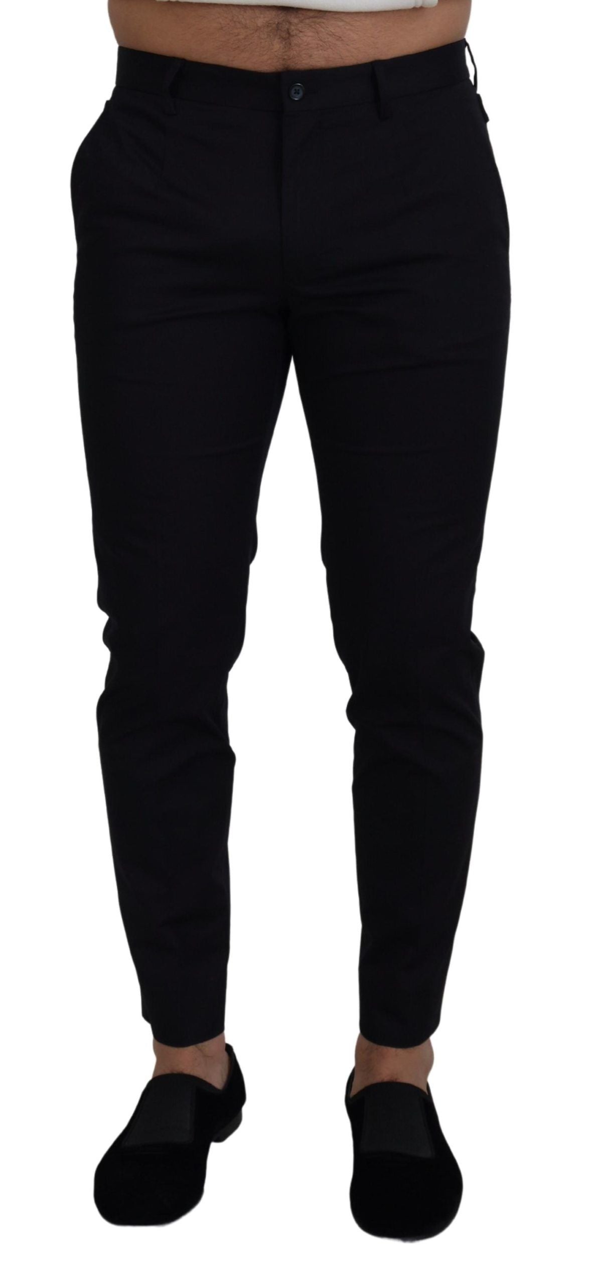 Blue Stretch Cotton Slim Trousers Chinos Pants - ventzia