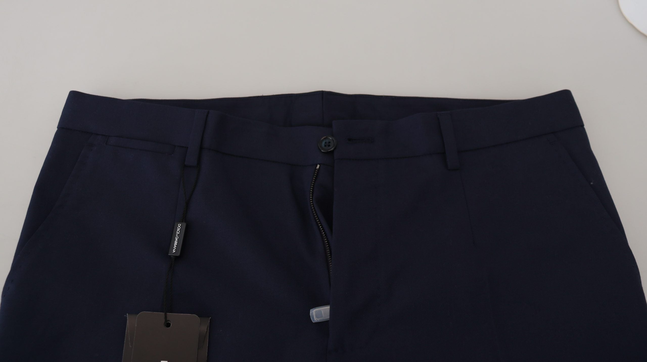 Blue Linen Cotton Slim Trousers Chinos Pants - ventzia