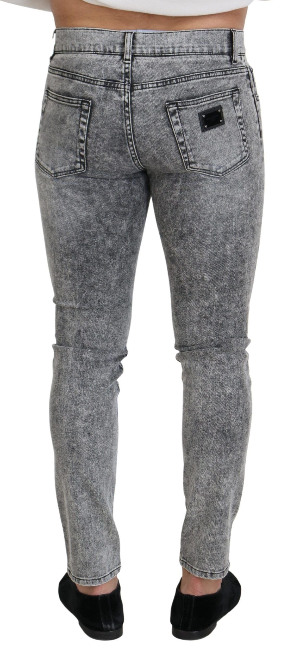 Gray Slim Fit Wash Stretch Cotton Denim Jeans - ventzia