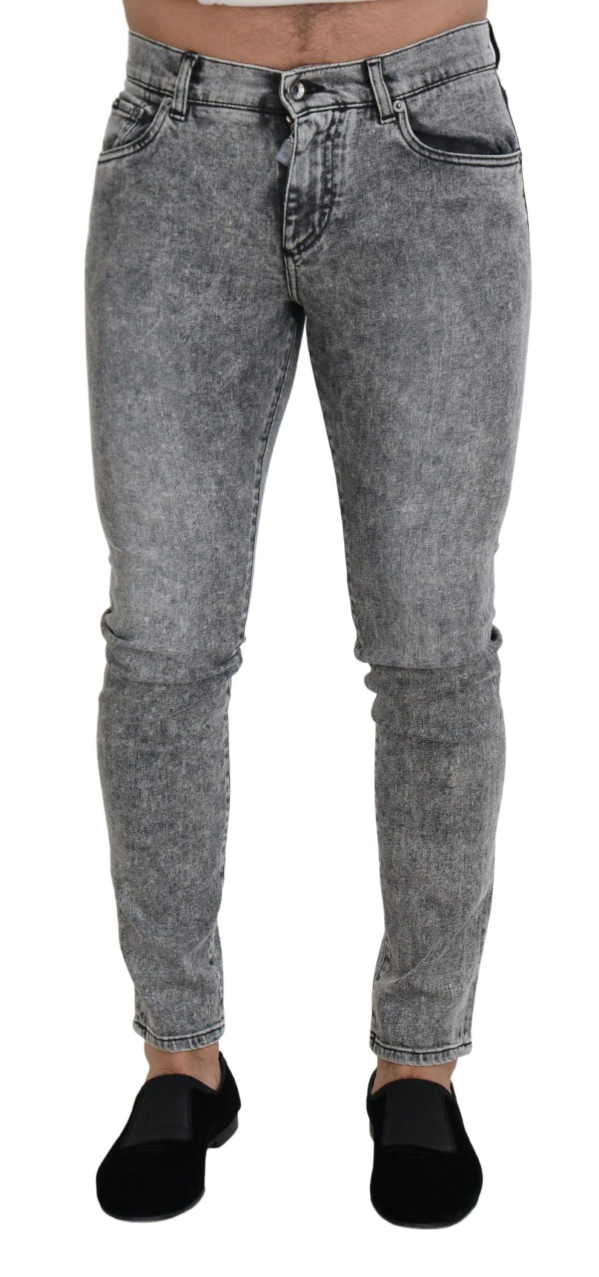 Gray Slim Fit Wash Stretch Cotton Denim Jeans - ventzia