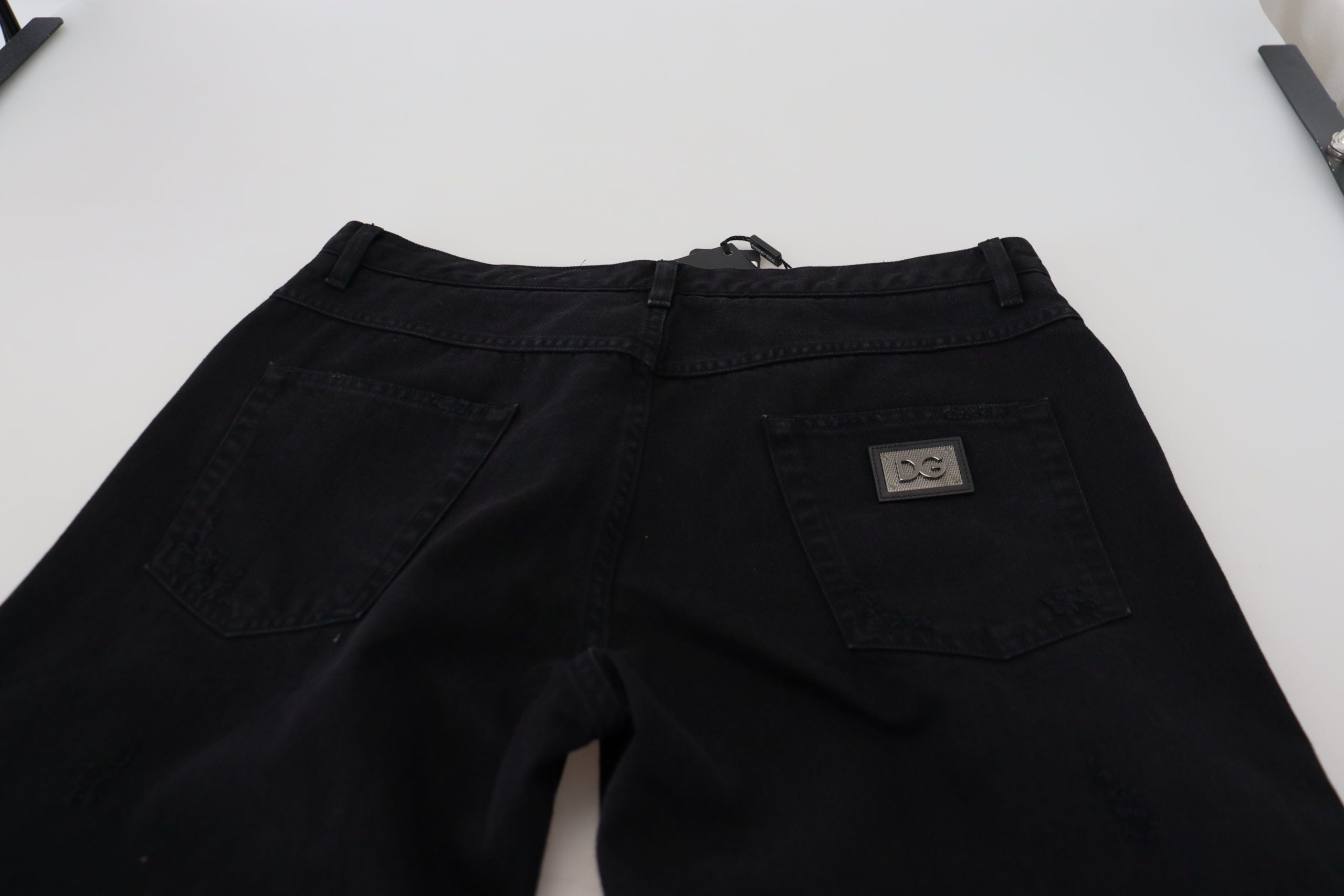Black Loose Regular Torn Cotton Jeans - ventzia
