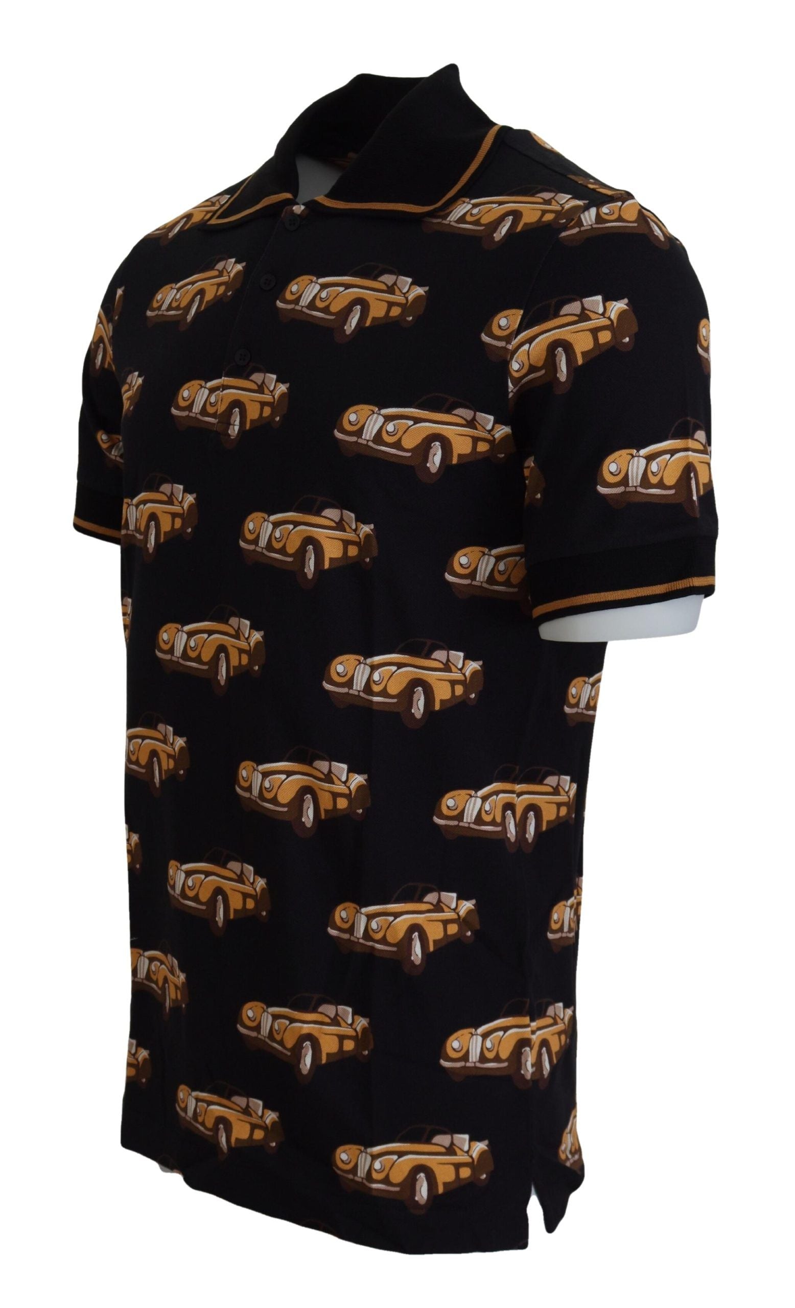 Black Car Print Short Sleeve Polo T-shirt - ventzia
