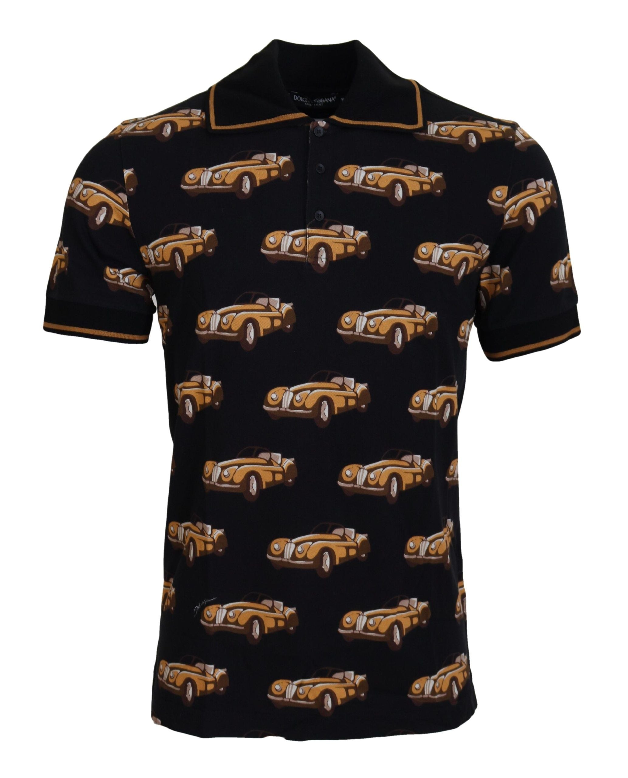 Black Car Print Short Sleeve Polo T-shirt - ventzia