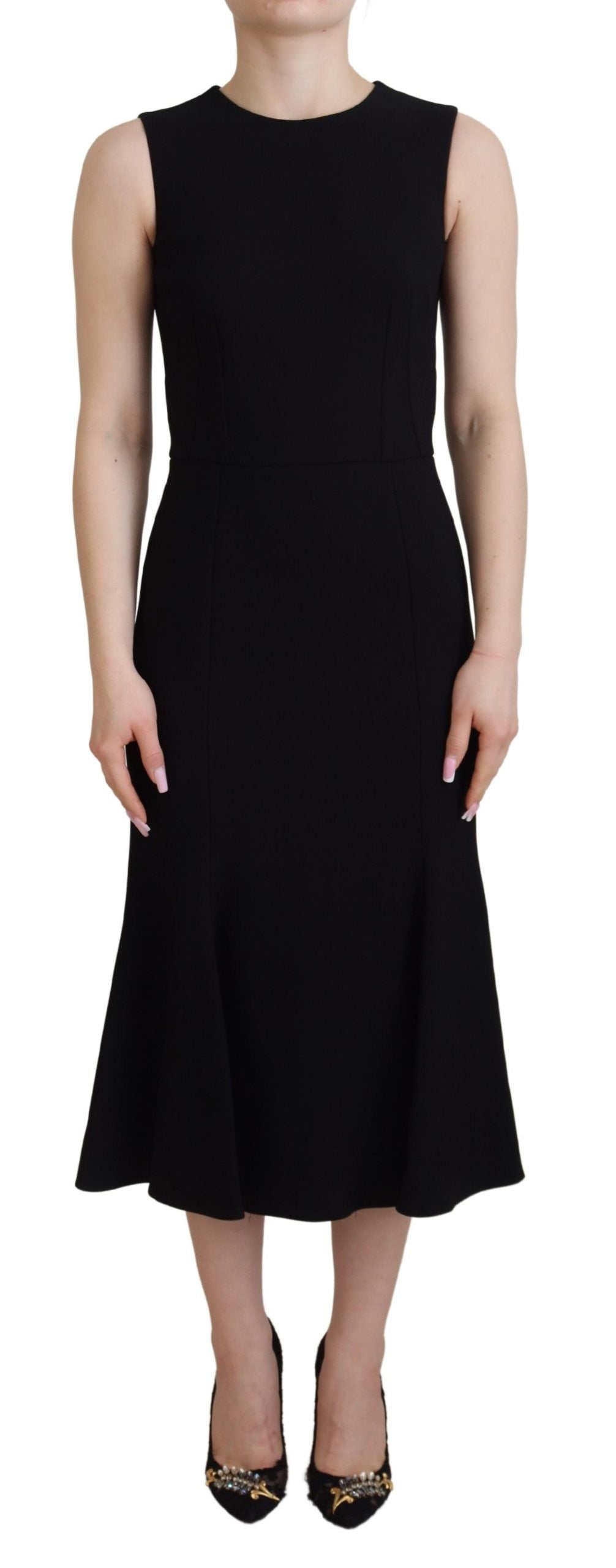 Black Dress Sheath Flare Viscose Dress - ventzia