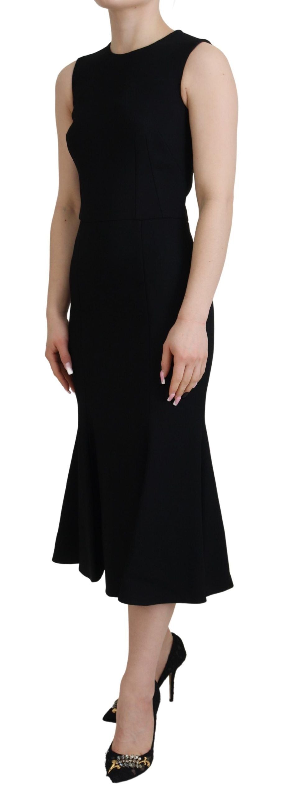 Black Dress Sheath Flare Viscose Dress - ventzia
