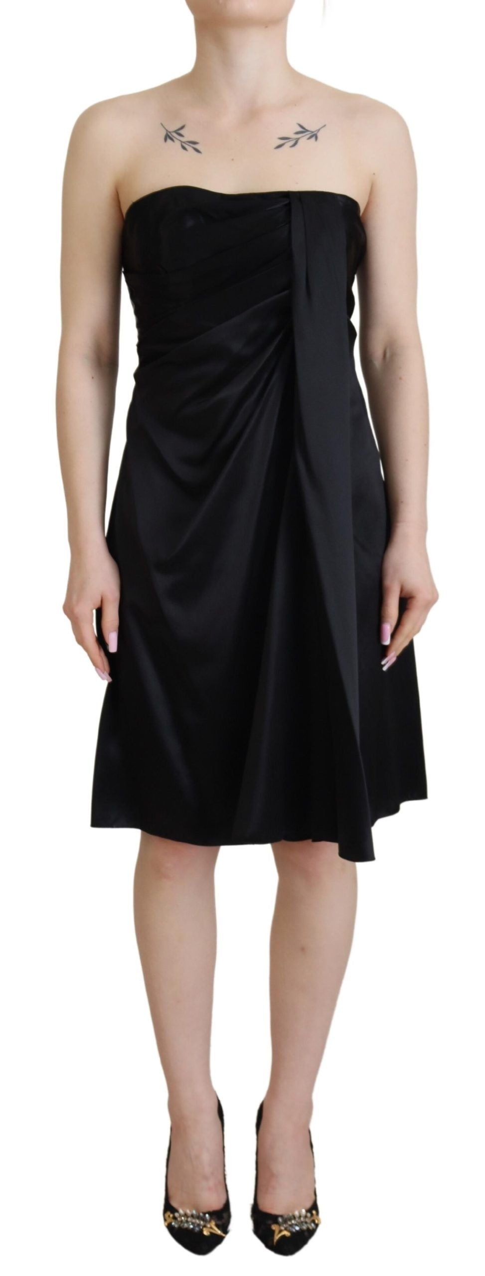 Black Silk Shift Short Mini Party Dress - ventzia