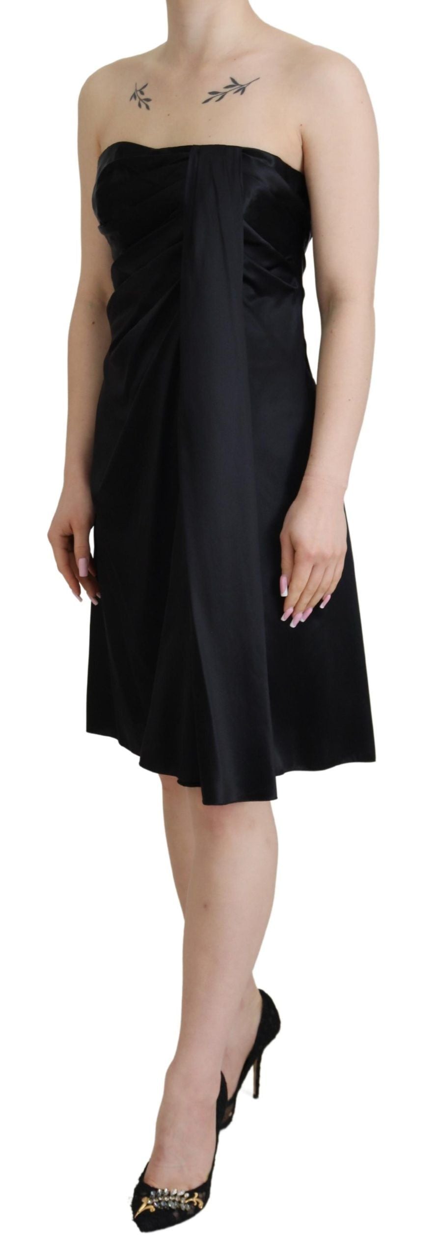Black Silk Shift Short Mini Party Dress - ventzia