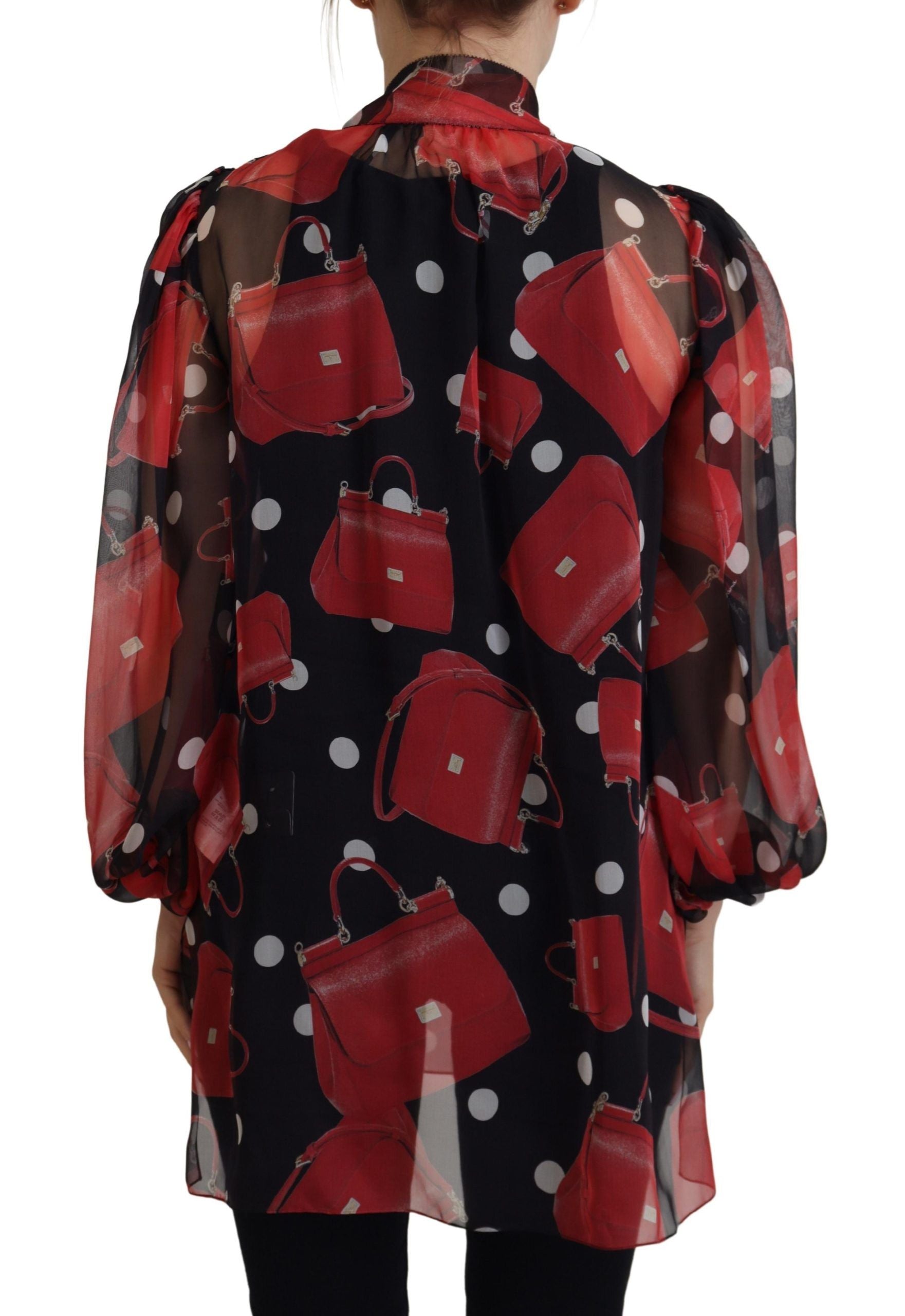 Black Red Sicily Bag Silk Shirt Top Blouse - ventzia
