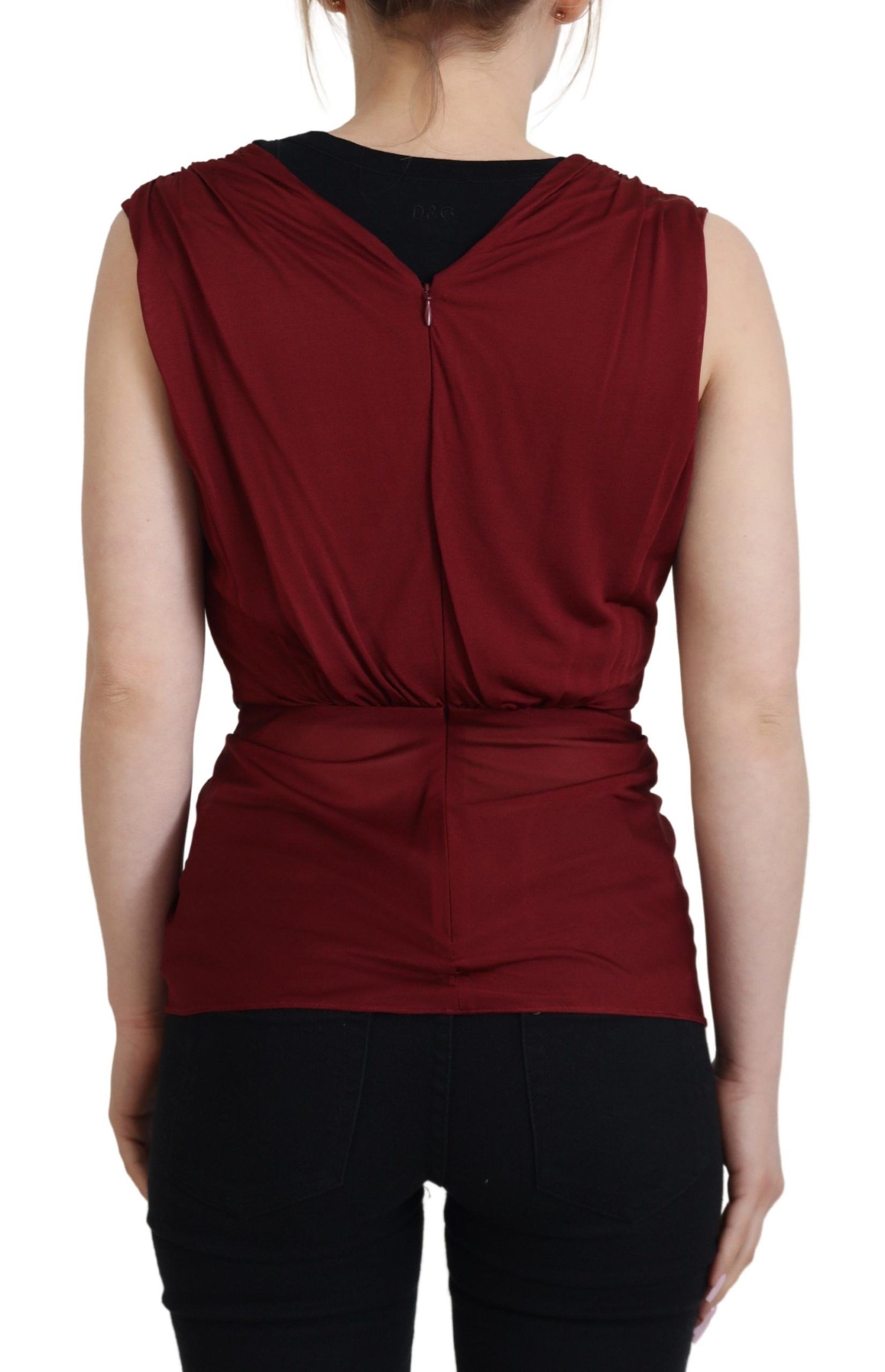 Bordeaux Silk Stretch Top Vest Blouse - ventzia