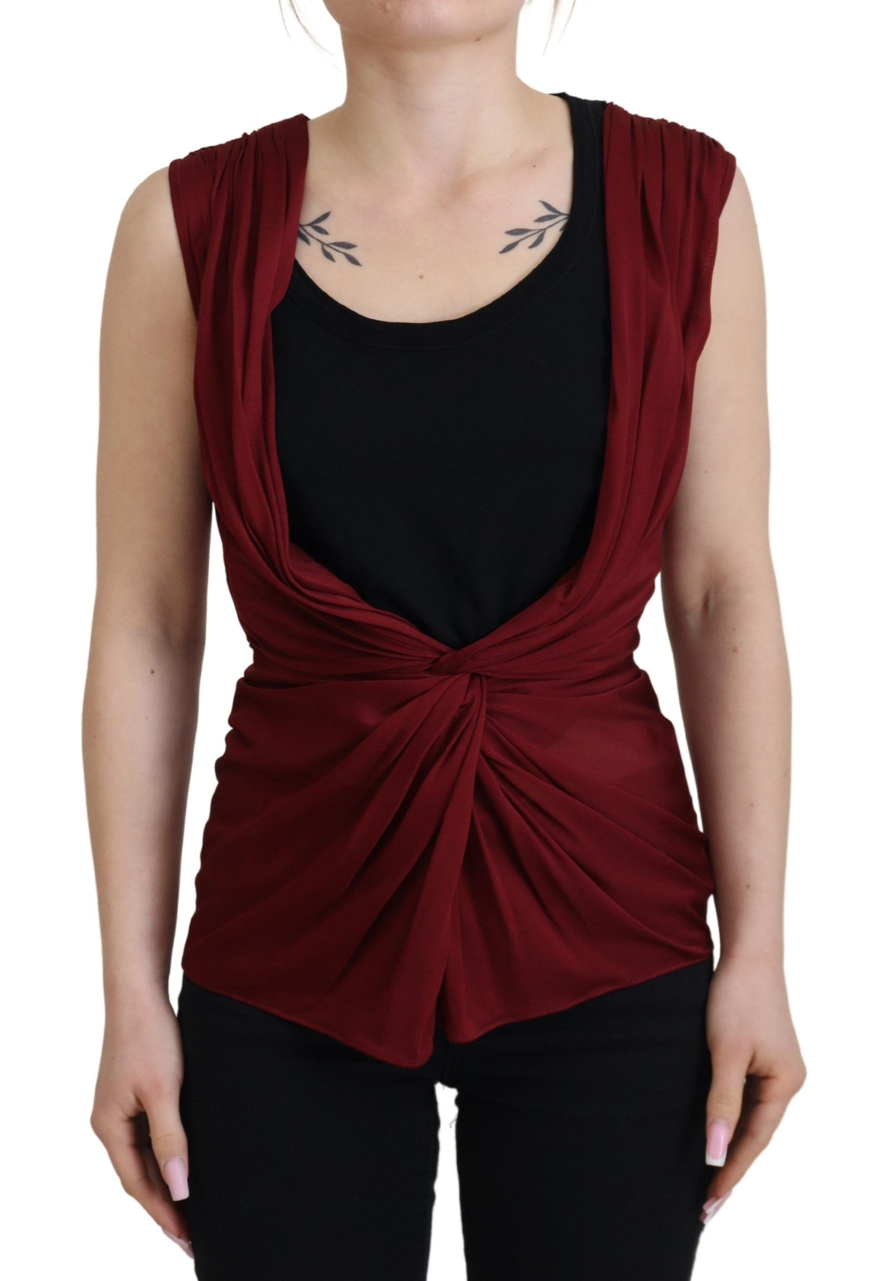 Bordeaux Silk Stretch Top Vest Blouse - ventzia