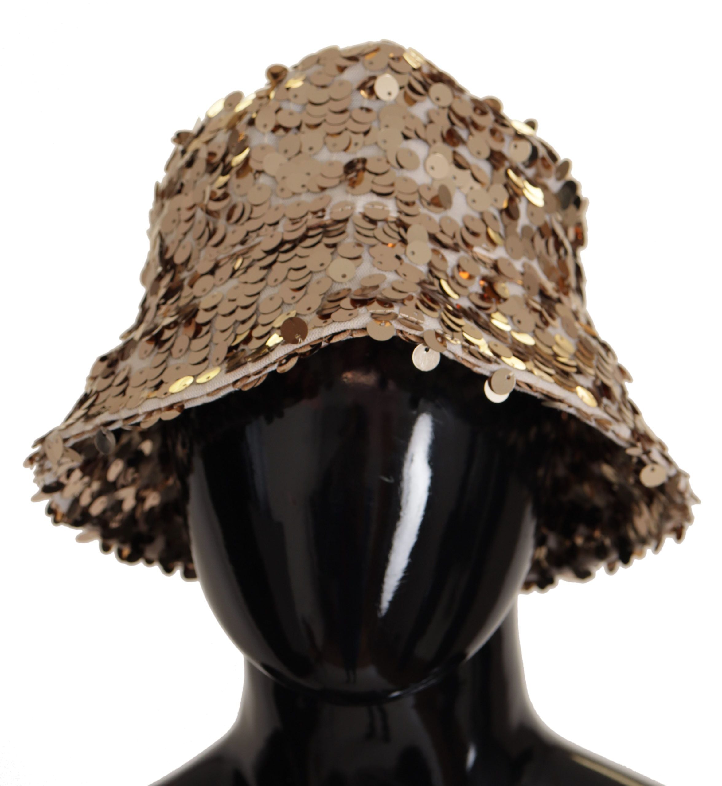 Gold Silk Sequin Embellished Designer Brim Bucket Hat - ventzia