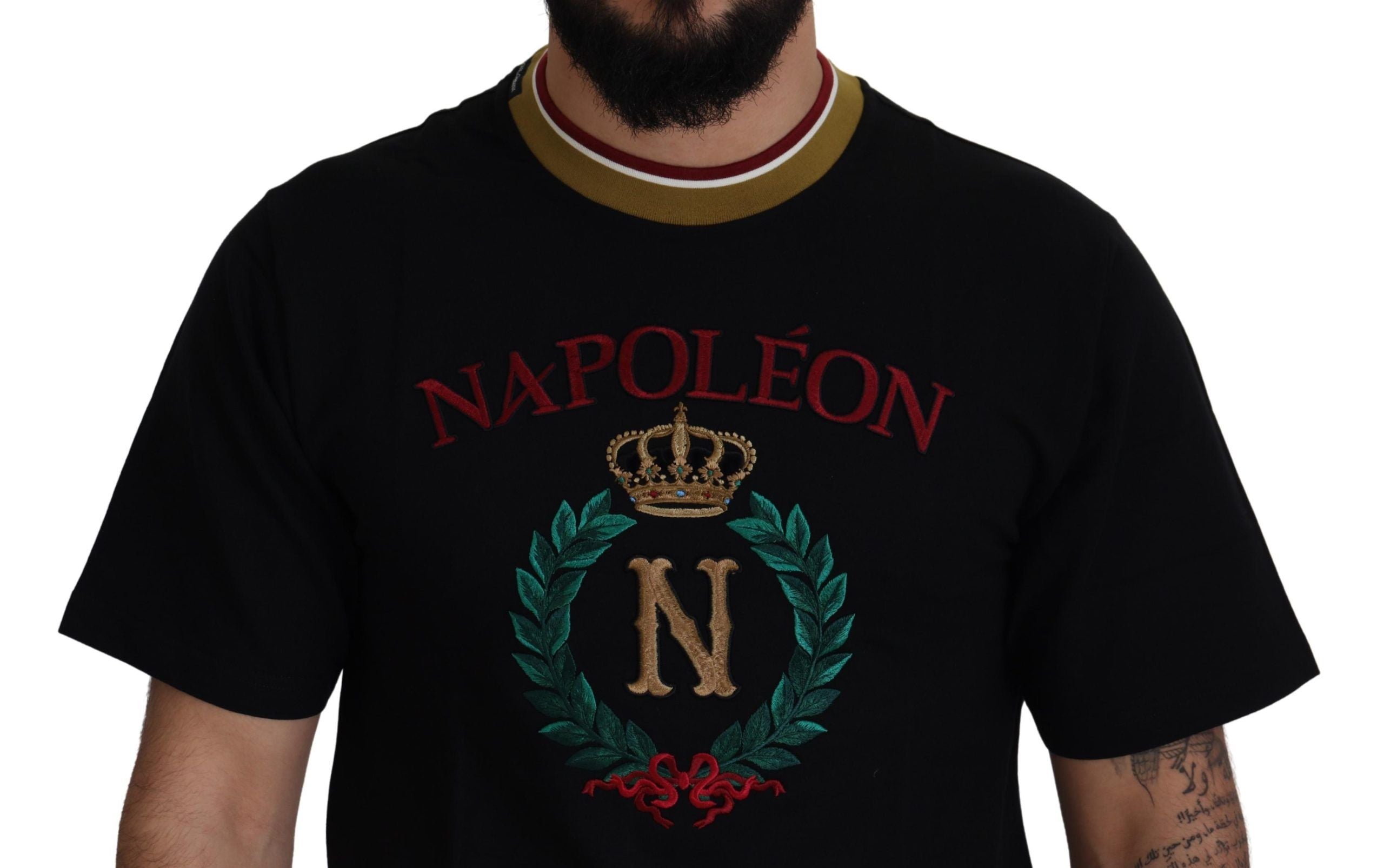 Black Cotton Embroidered Crewneck T-shirt - ventzia