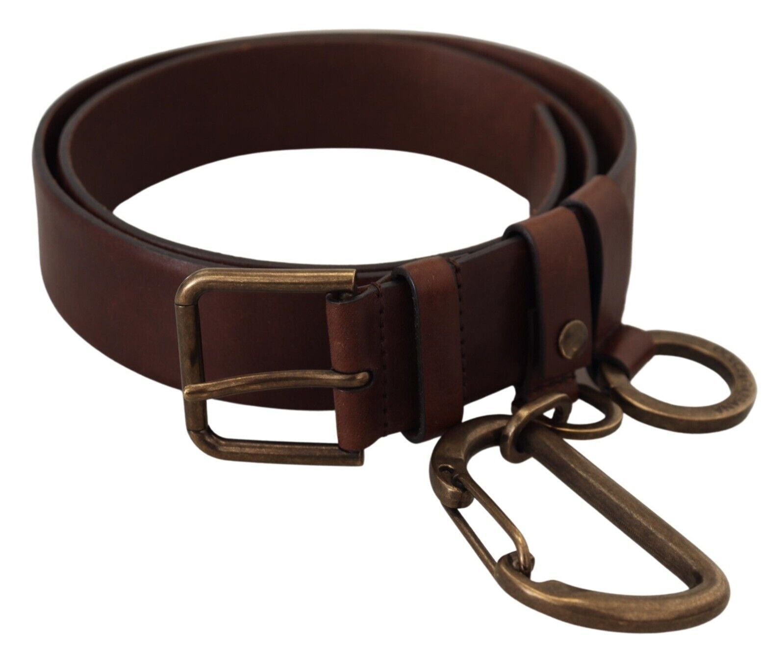 Brown Leather Gold Metal Buckle Carabiner Belt - ventzia