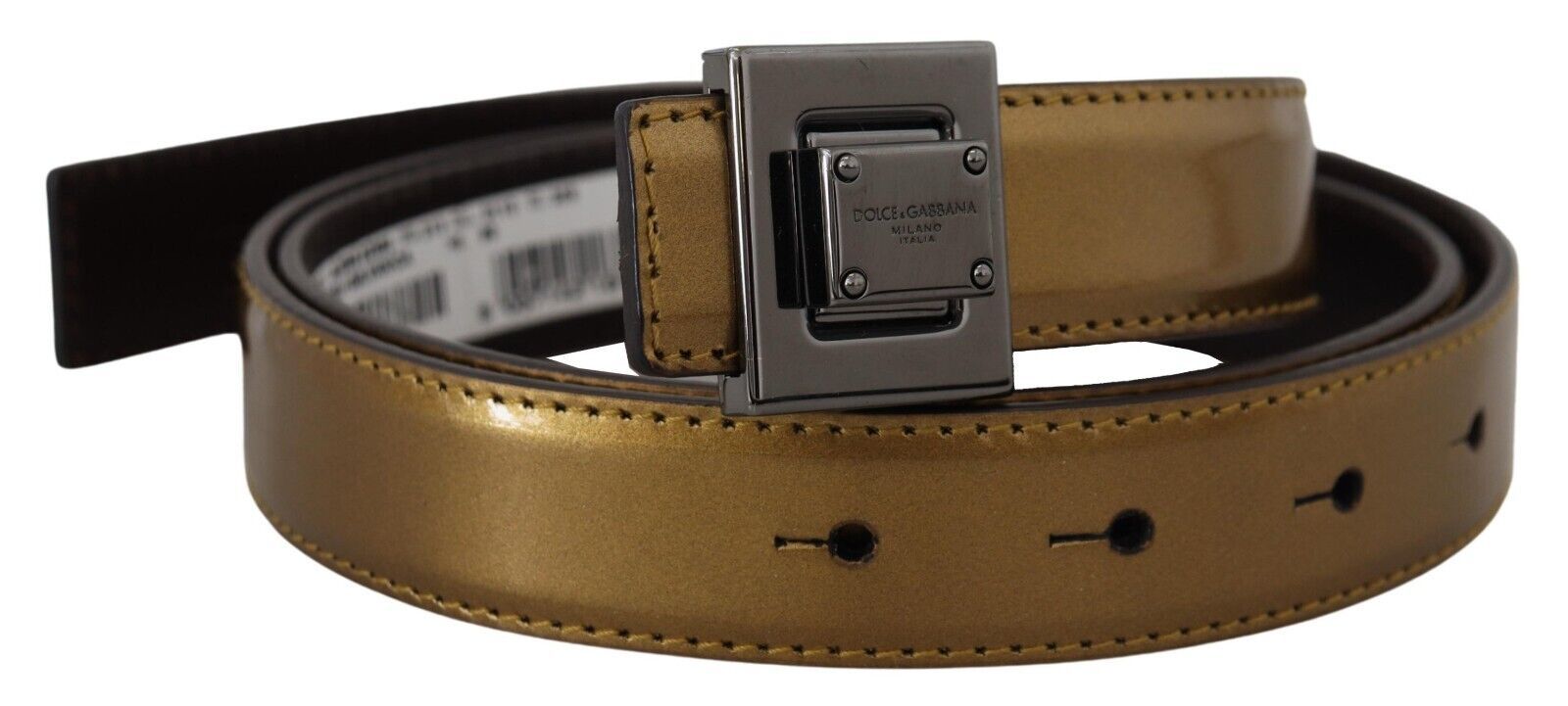 Gold Leather Silver Square Metal Buckle Belt - ventzia