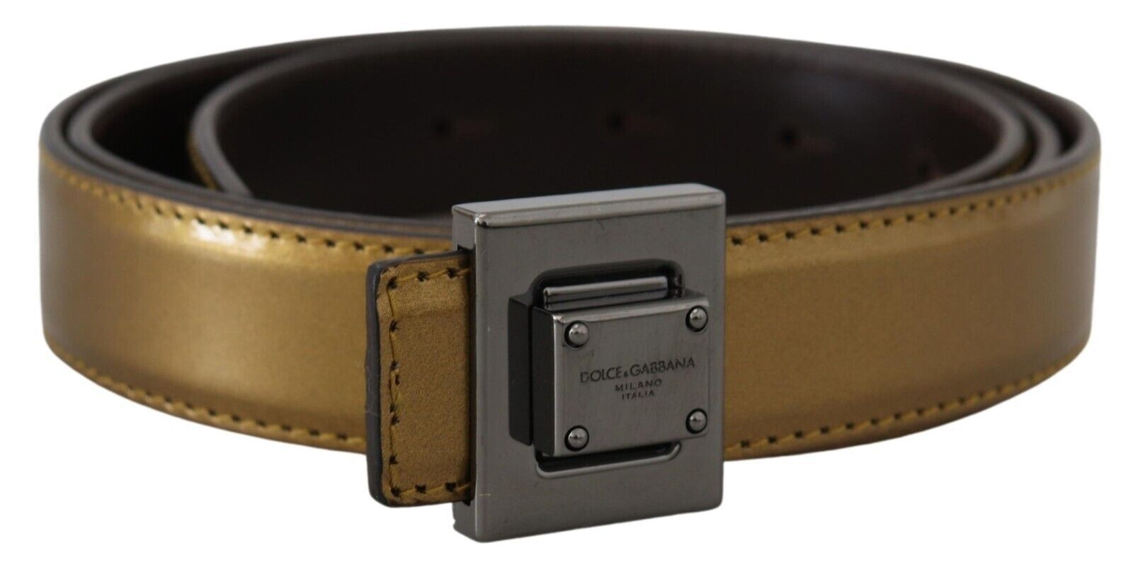 Gold Leather Silver Square Metal Buckle Belt - ventzia