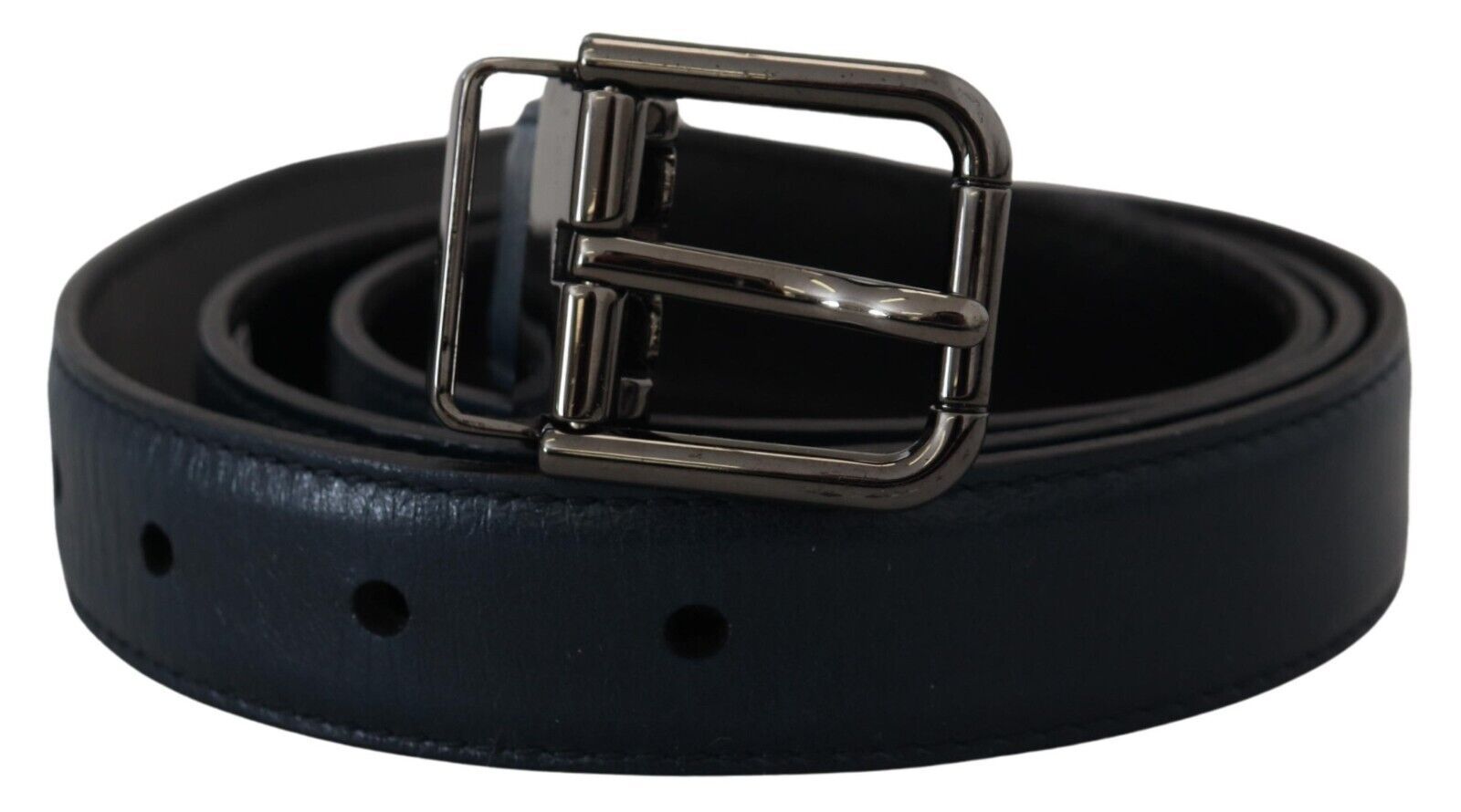 Blue Leather Silver Metal Buckle Vintage Belt - ventzia