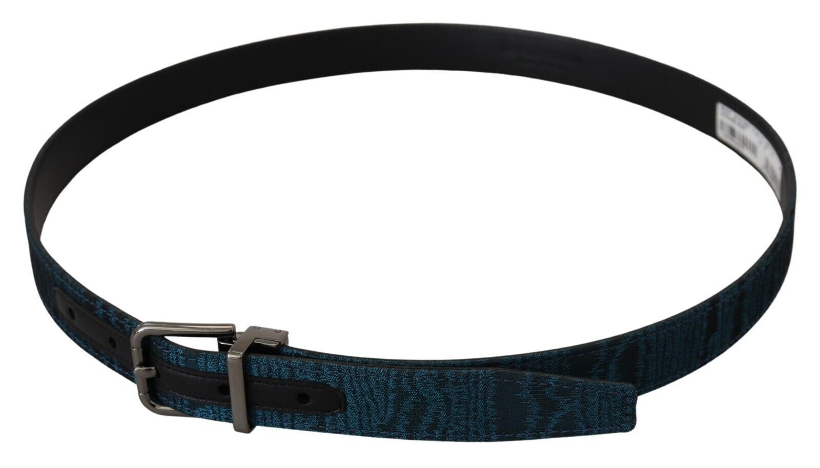 Blue Jacquard Moire Silver Metal Belt Men - ventzia