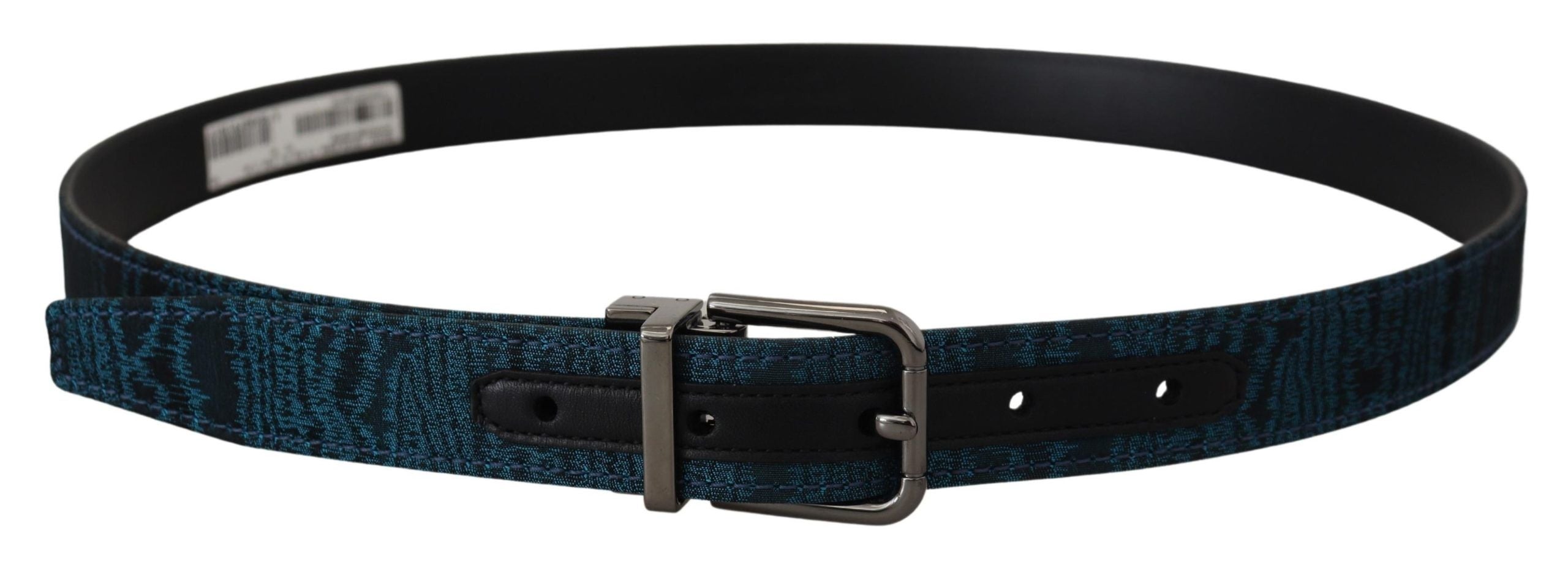 Blue Jacquard Moire Silver Metal Belt Men - ventzia