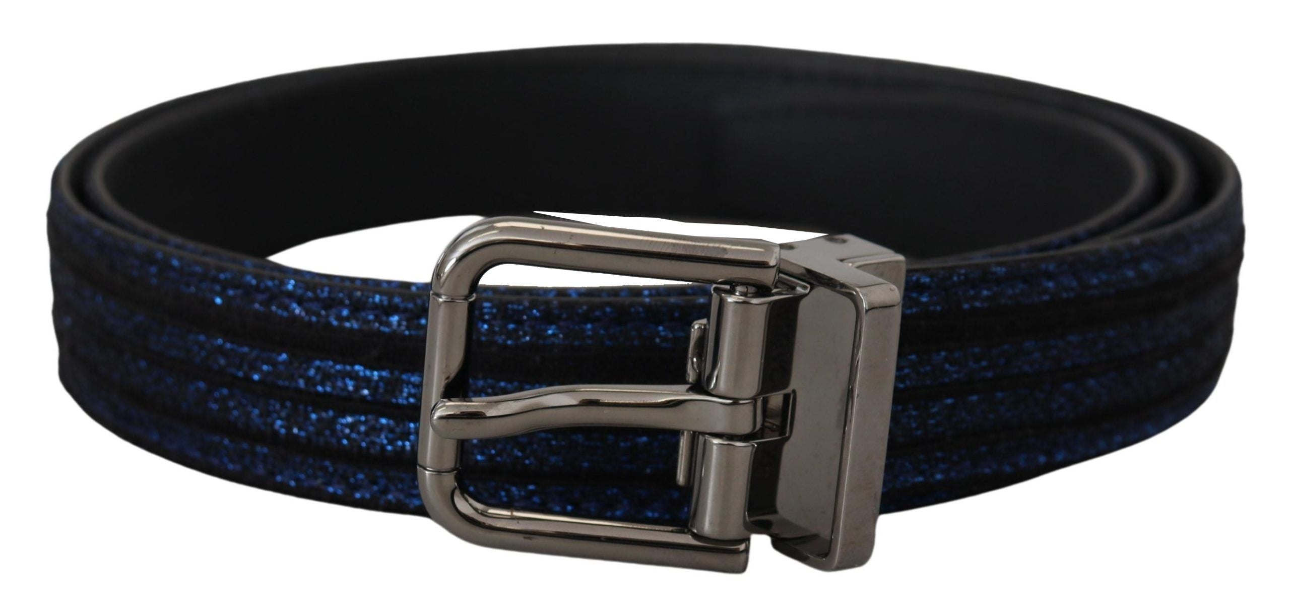 Blue Jacquard Stripe Silver Buckle Belt - ventzia