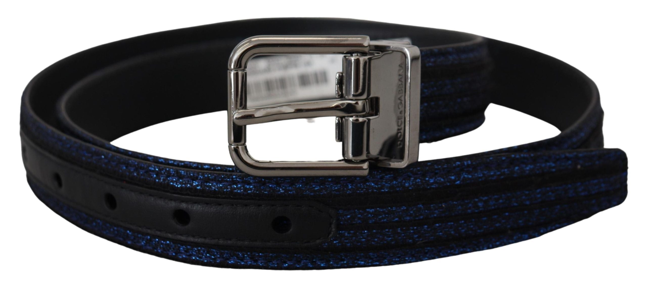 Blue Jacquard Stripe Silver Buckle Belt - ventzia