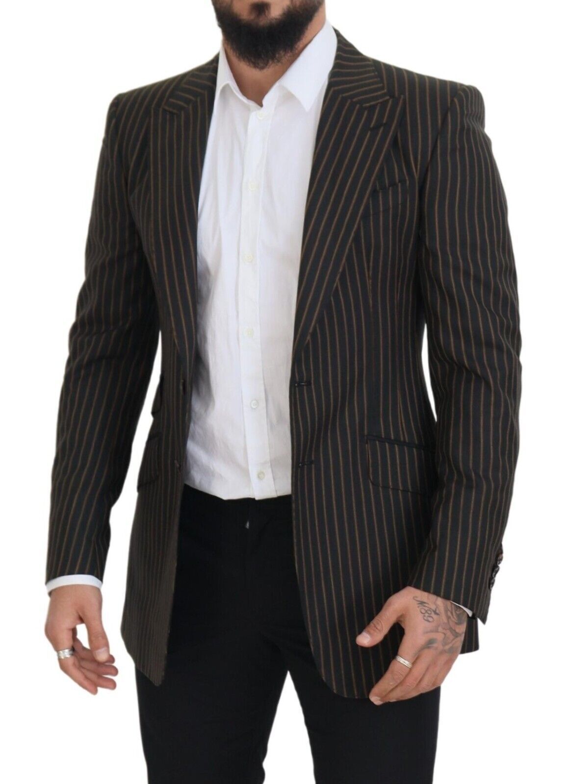 Black Brown Stripes Single Breasted Blazer - ventzia