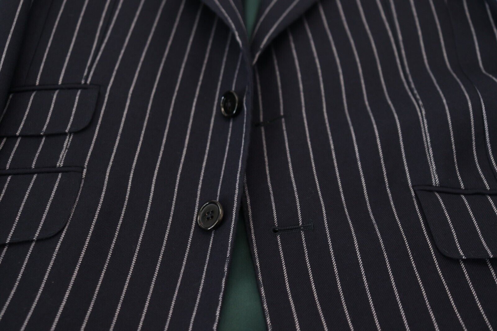 Dark Blue Stripe Wool Single Breasted Blazer - ventzia