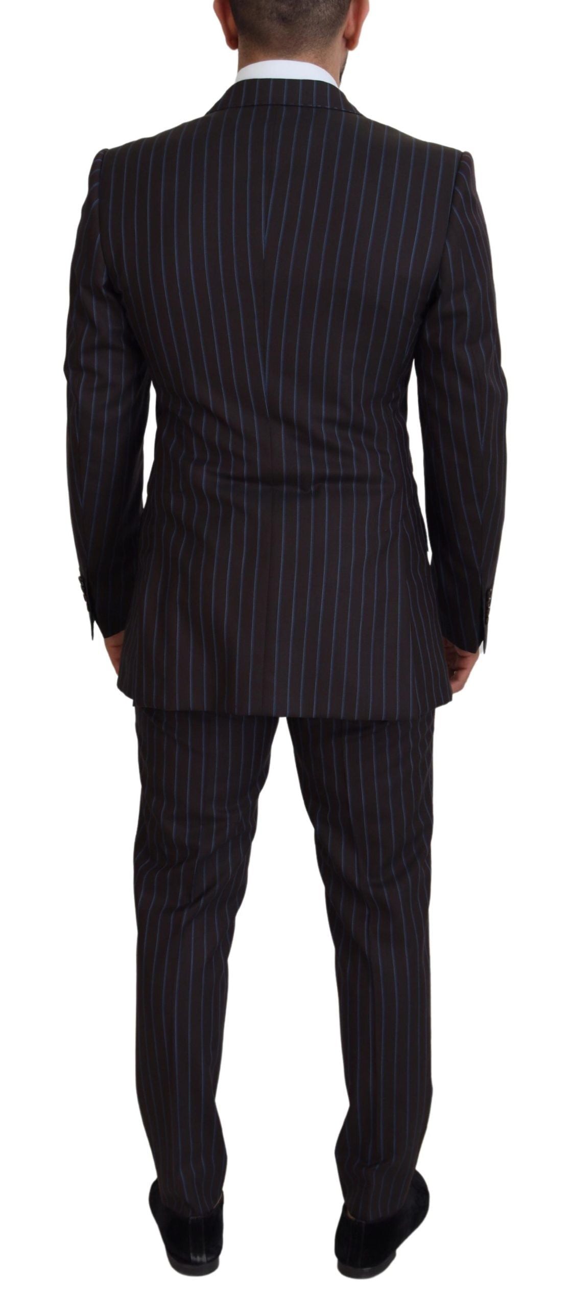 Black Striped Wool Formal 2 Piece Suit - ventzia