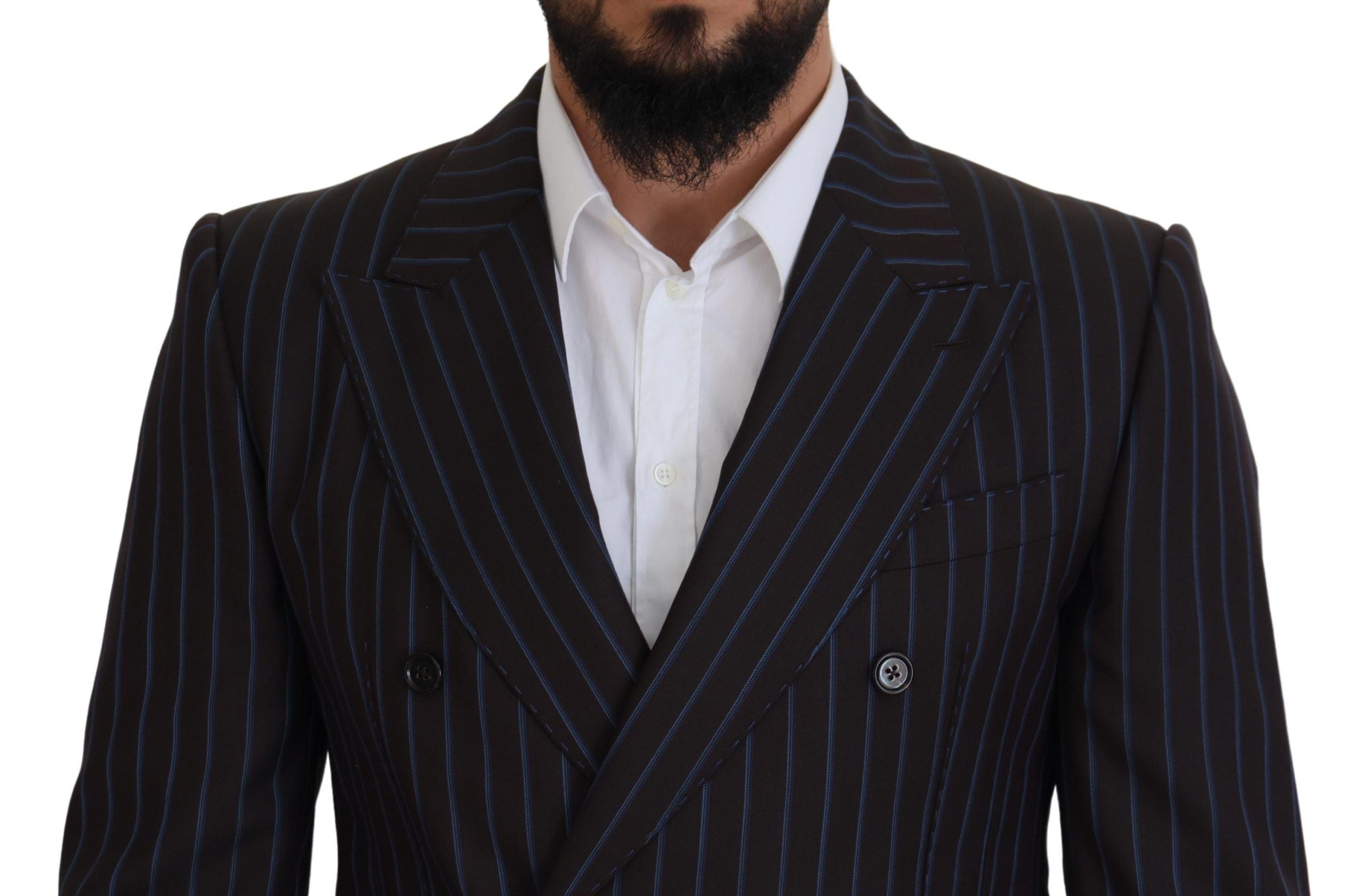 Black Striped Wool Formal 2 Piece Suit - ventzia