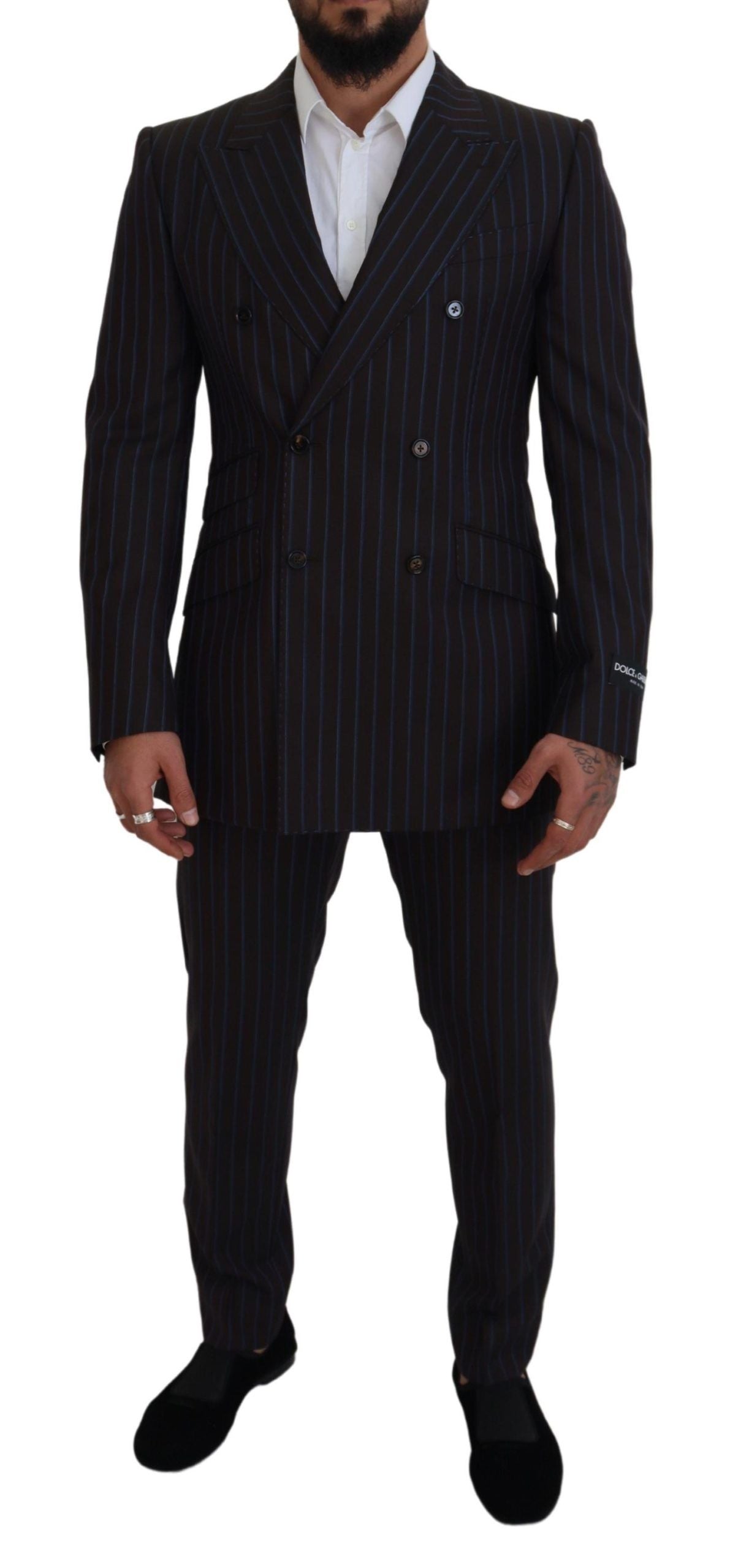 Black Striped Wool Formal 2 Piece Suit - ventzia