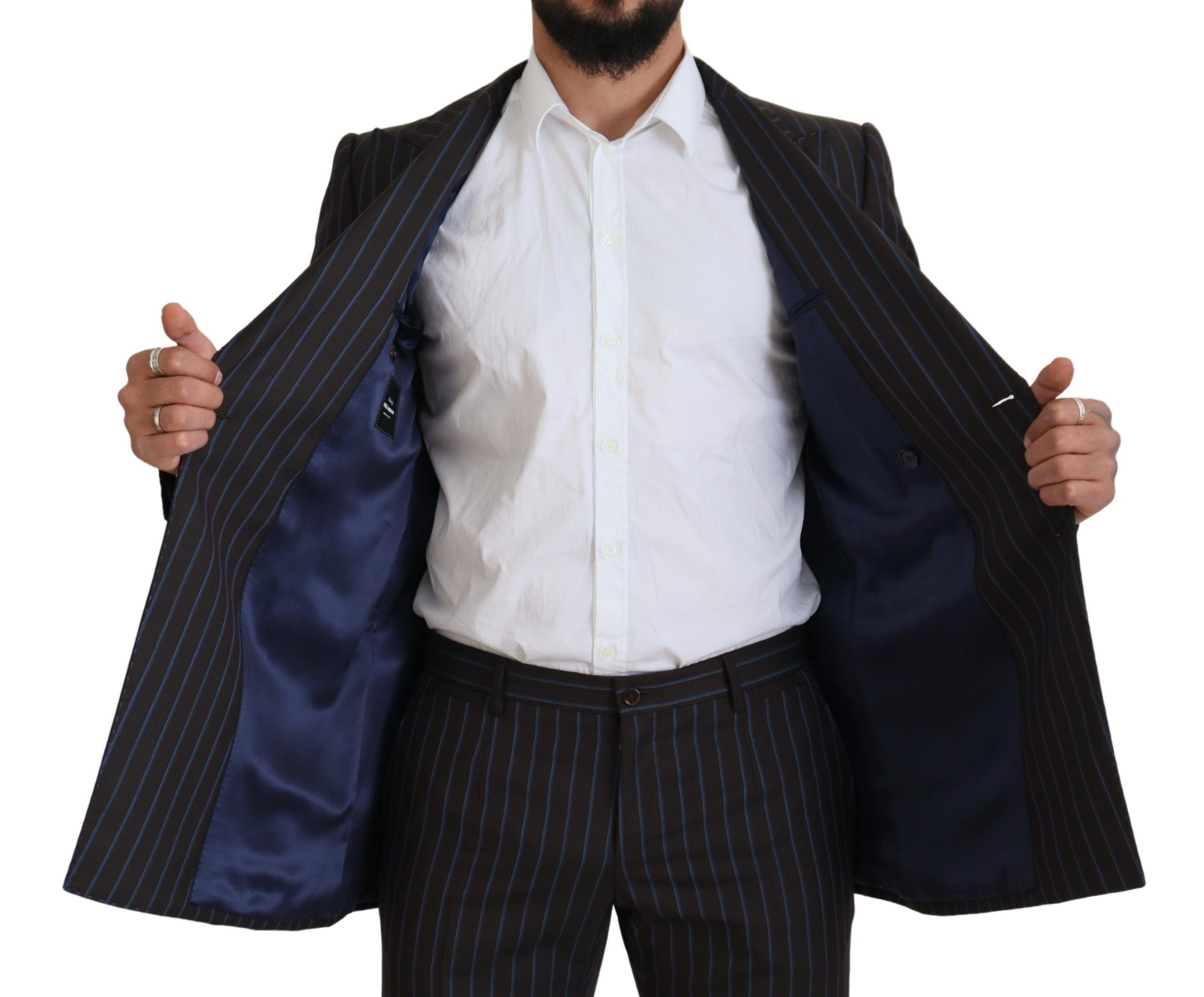 Black Striped Wool Formal 2 Piece Suit - ventzia