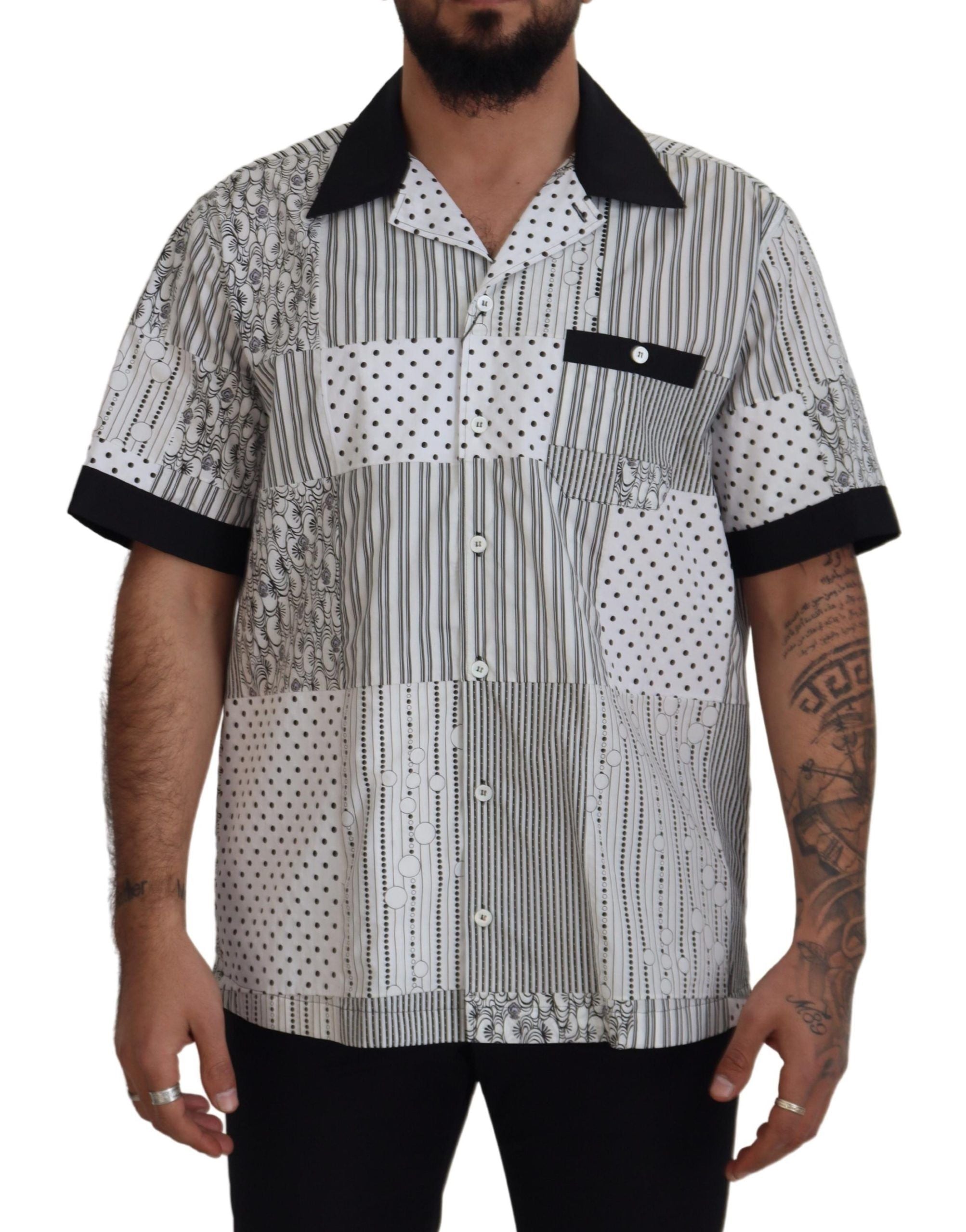 White Black Patterned Button Down Shirt - ventzia