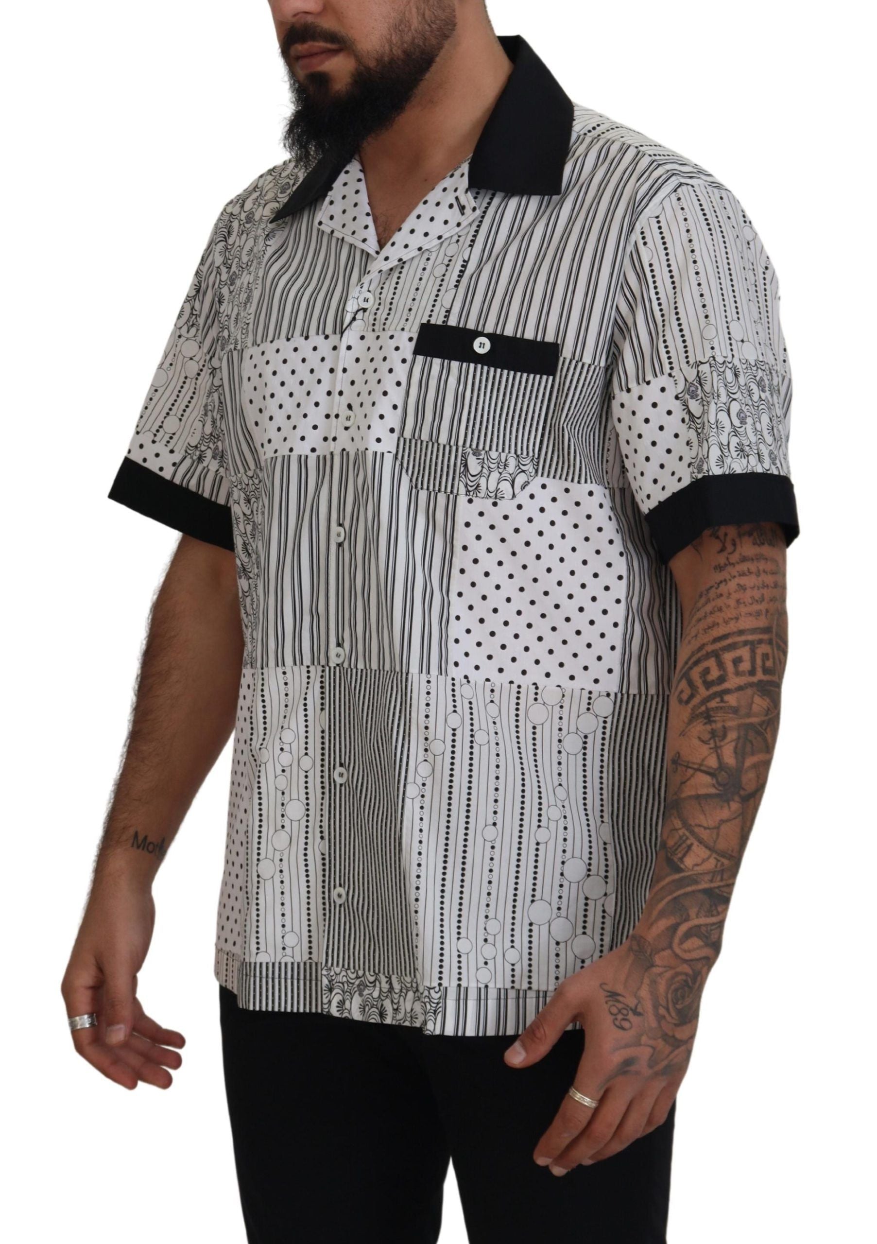 White Black Patterned Button Down Shirt - ventzia